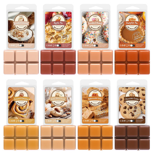 Bakery Scented Wax Melts, Sweet, Strong Scented Soy Wax Cubes/Tarts Variety Set - Apple Pie, Pumpkin Pie, Caramel Cinnamon