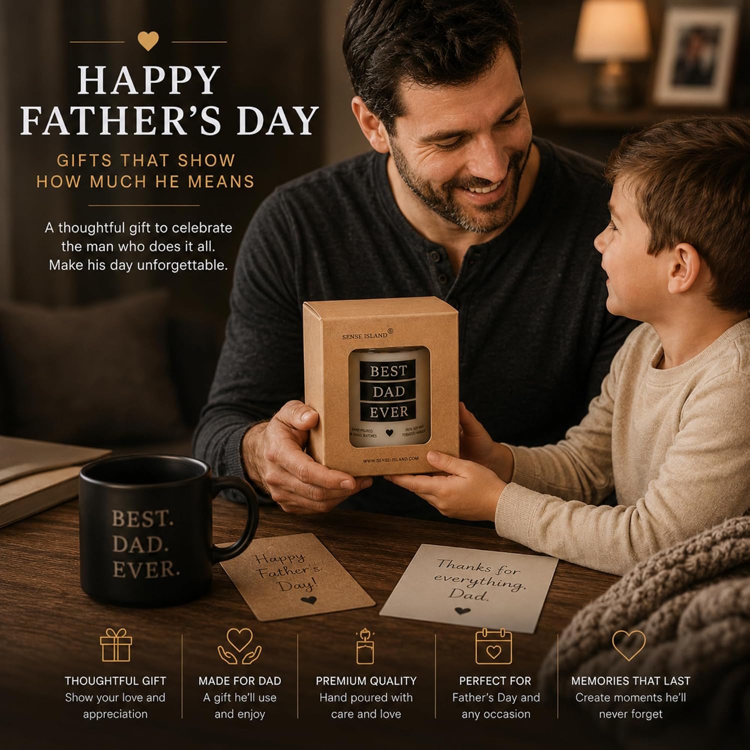 Best Dad Ever Candle, Tobacco Vanilla Scented Candle for Dad with Crackling Wood Wick, 100% Soy Wax Candle, Hand Poured Masculine Fragrance