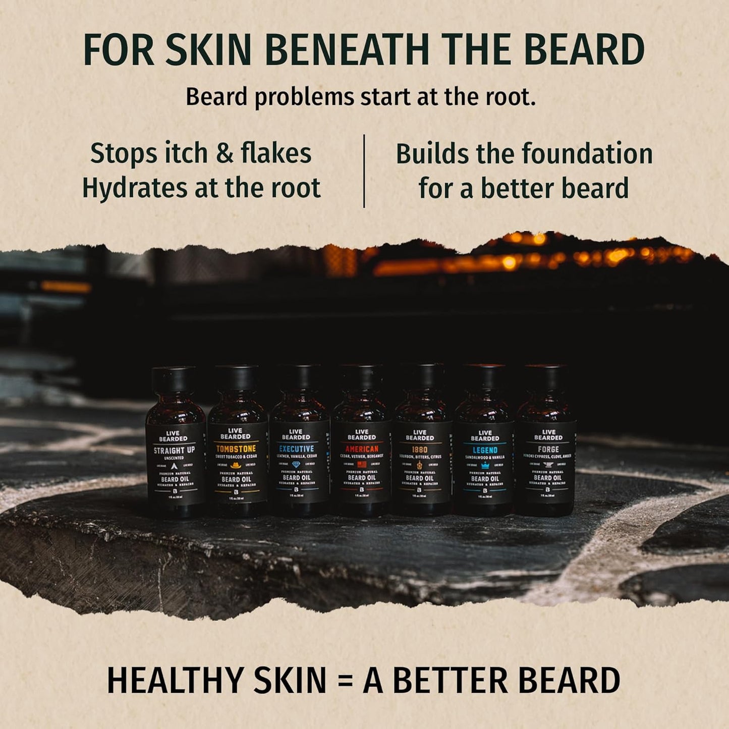 Live Bearded Beard Oil, 1 fl oz - Premium All-Natural Jojoba - Made in the USA - Hair and Skin Care for Men with Dry, Flaky Patches | Straight Up Unscented - Fragrance-Free
