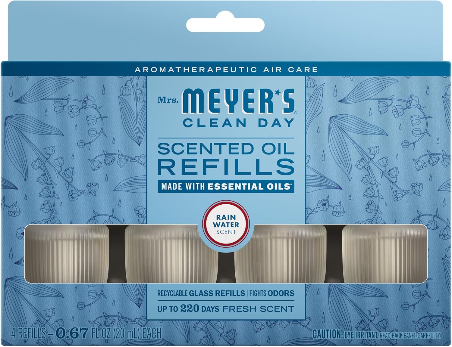 MRS. MEYER'S CLEAN DAY Scented Oil Refills, Rain Water, contains 4 .67 fl oz refills