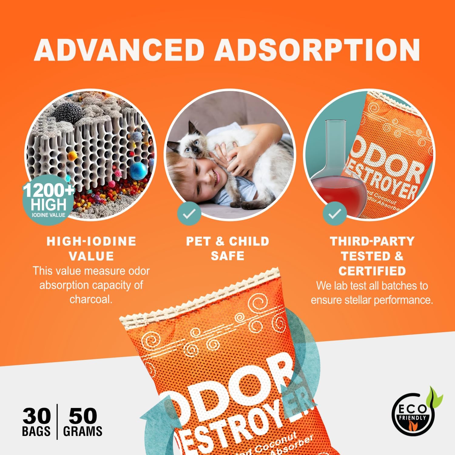 Sunlight® Shoe Deodorizer, Activated Charcoal Odor Absorber Bags, Chemical Free Odor Eaters for Shoes, Shoe Smell Remover Inserts, (50g, 2 Bags)
