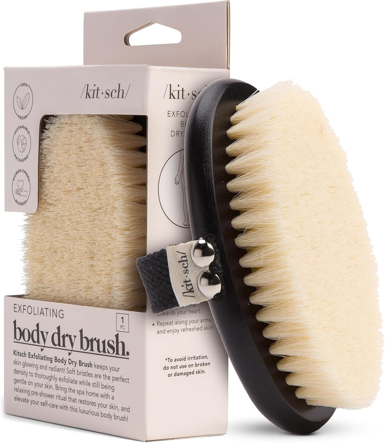 Kitsch Dry Brushing Body Brush for Lymphatic Drainage- Soft Bristles Shower Brush - Dry Brush to Remove Dry Skin and Improves Blood Circulation, Body Scrubber for Glowing Skin, Sauna Accessories