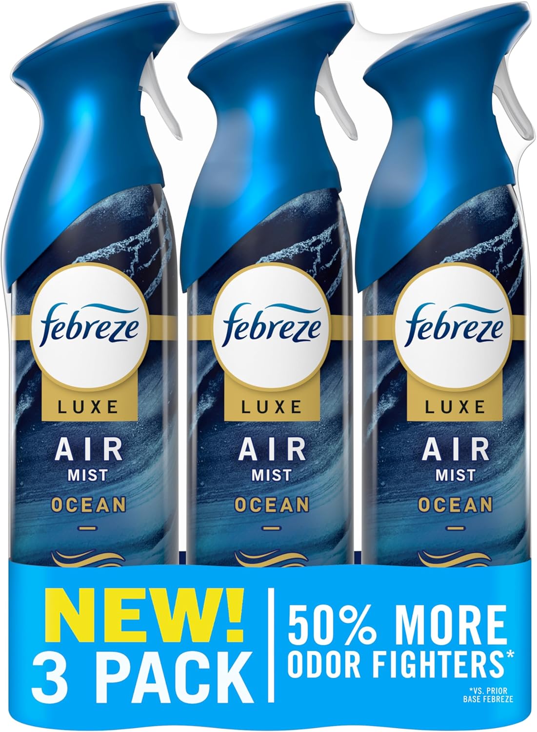 Febreze Air Mist, Luxe Air Freshener Spray, Odor Fighting Room Spray, Deodorizer for Home Bathroom Kitchen Office Apartment Dorm Room Classroom, Ocean Scent, 8.1oz (Pack of 3)