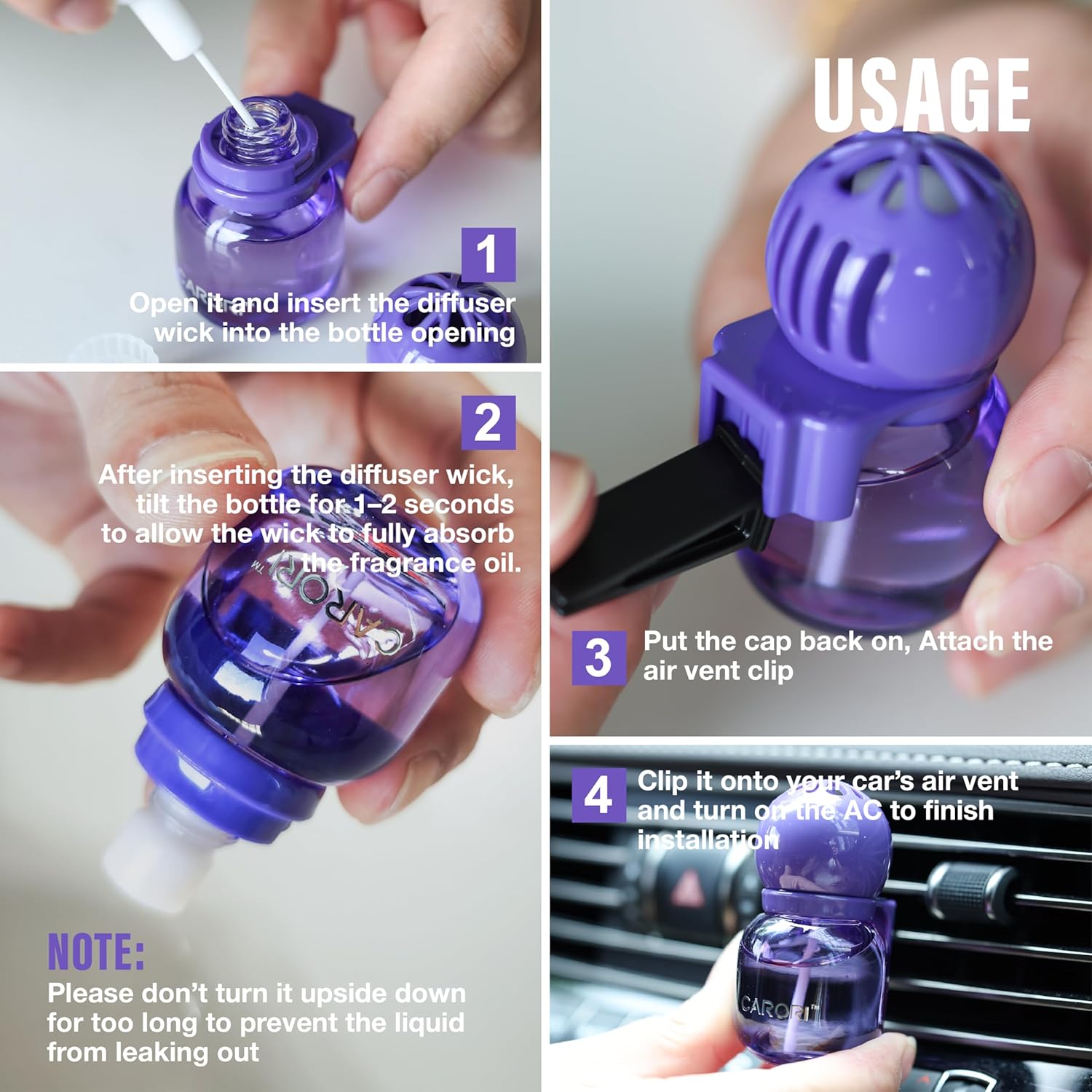 Carori Cute Car Air Freshener 2 Pack, Lightbulb-Shaped Car Fresheners, Automotive Vent Clip, Long Lasting Scent, Essential Oils, Cute Car Accessories for Women, Orange Scent (Lavender)