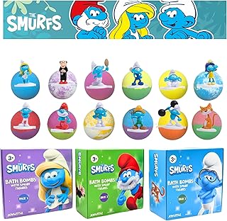 The Smurfs Bath Bombs with Action Figures-Brainy, Handy Smurf, Blossom, and Azrael (Pack 3)