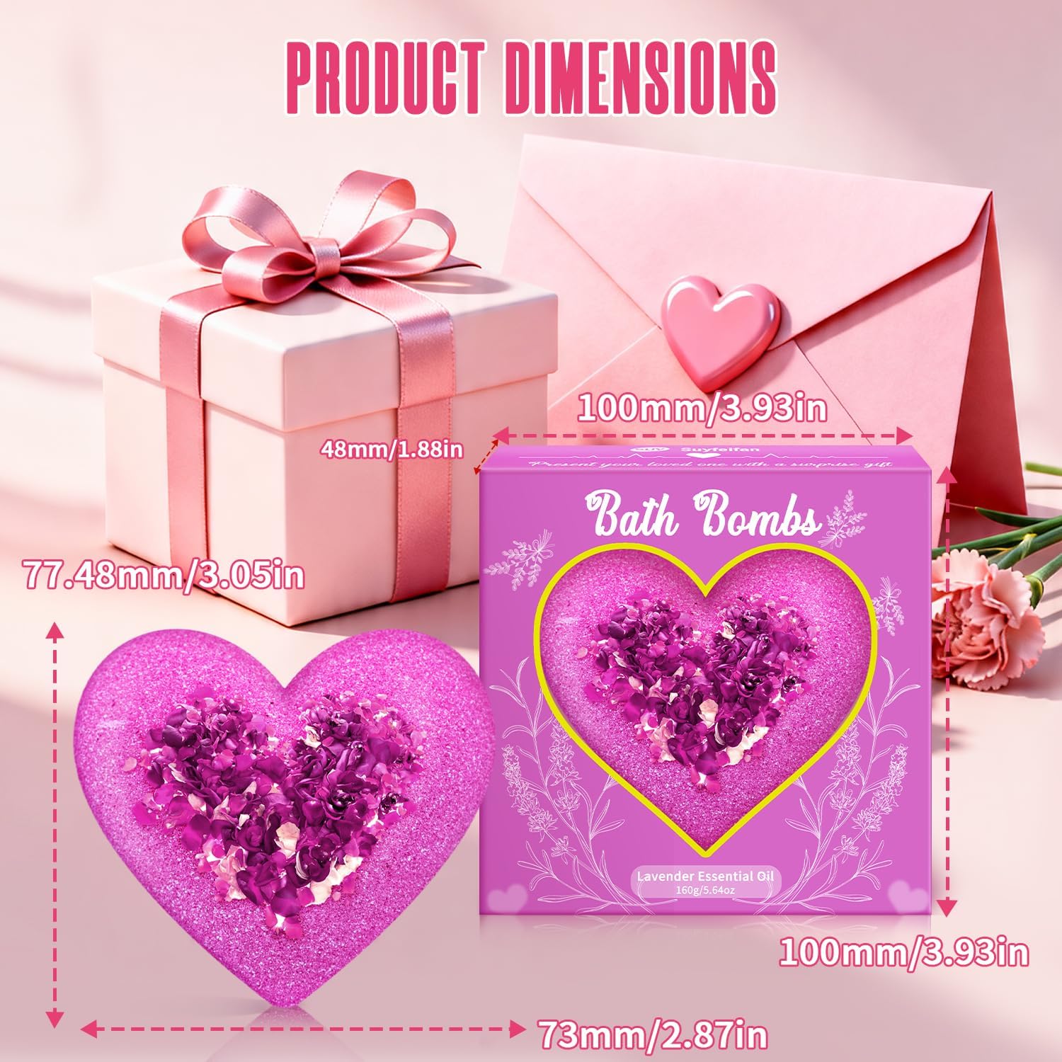 Lavender Bath Bombs for Women, XXL Organic Heart-Shaped Handmade Bath Bomb Fizzies with Lavender Essential Oil, Teacher Appreciation Gifts for Wife, SPA Relaxing Self Care