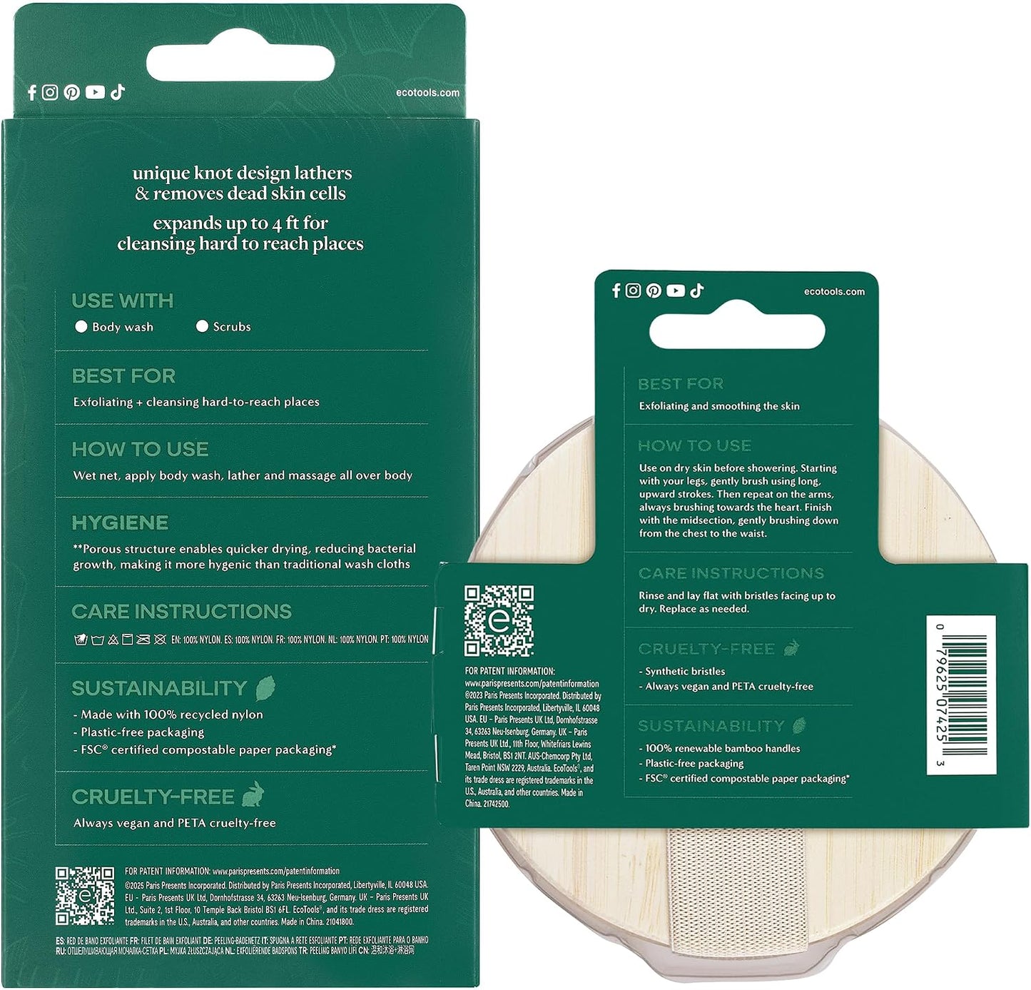 EcoTools Dry Body Brush for Circulation, Dead Skin Removal + Exfoliating Body Scrubber Bath Net, Inspired by The African Net Sponge, Self-Care Gifts, Natural Beige