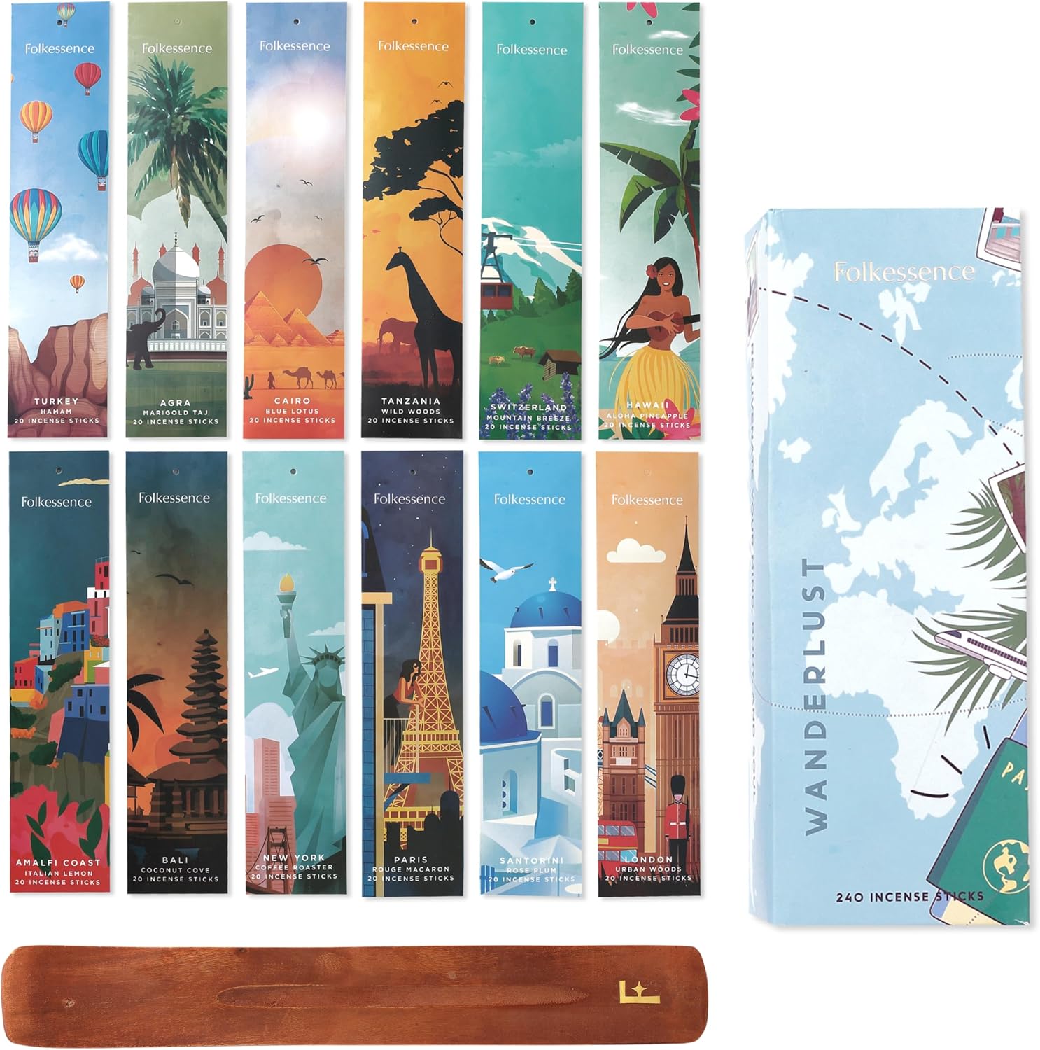Folkulture Incense Sticks (240 Sticks) | Set of 12 Premium Incense Sticks Variety Pack Aromatherapy Gifts | No Charcoal, Organic, Non Toxic, 45 Mins, Long Burning Vanilla, Caramel, Rose Insence-Sticks