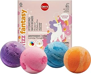 ONYX Professional Fizz Fantasy Unicorn Bath Bombs for Kids, Cotton Candy Scented | Bath Bombs with Surprise Toy or Tattoo | Fun Bath Bomb for Kids and Bath Time Gifts, 4 Count