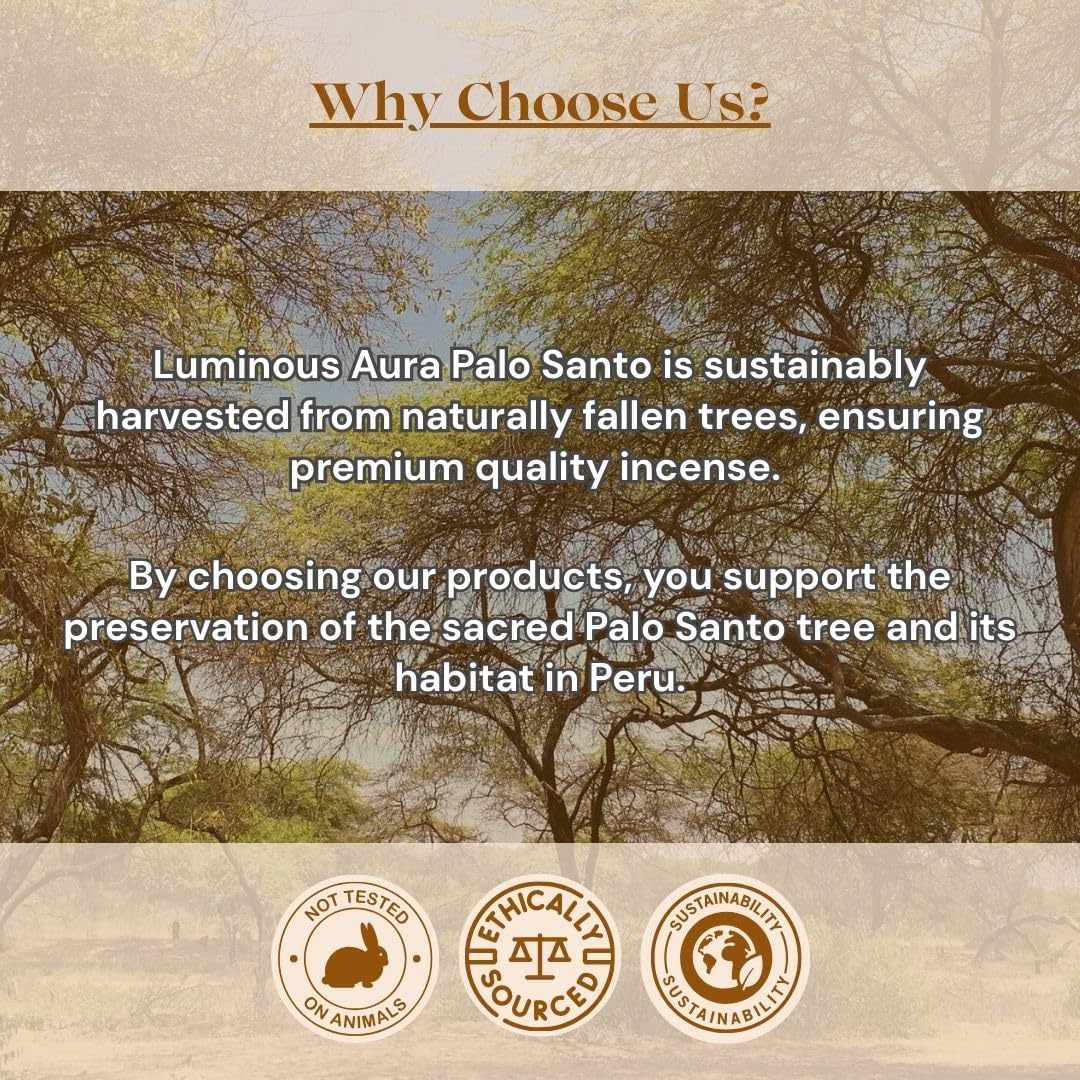 Handmade Palo Santo Incense Sticks by Luminous Aura– 100% Natural & Organic, Ethically Sourced from Peru – 7 Sticks, 8" Each – Non-Toxic, Ideal for Meditation, Relaxation, Smudging & Energy Cleansing