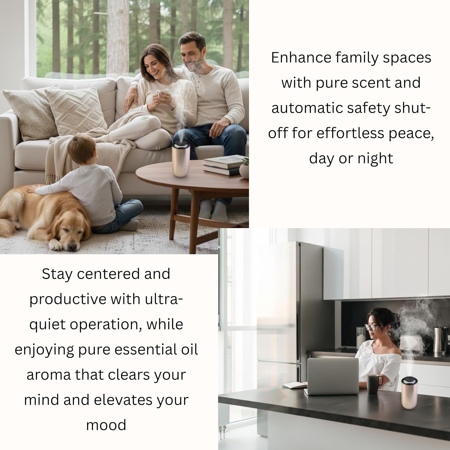 Waterless Essential Oil Diffuser - Cordless Rechargeable Aromatherapy Scent Machine for Home Bedroom Car Office Travel - 3 Mist Levels, 4 Timer Modes, 24-Hour Battery