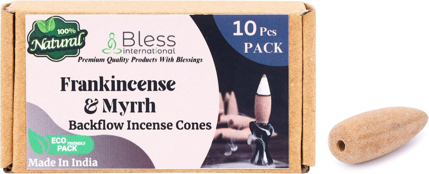 Bless-International Frankincense-and-Myrrh-100%-Natural-Incense-Backflow-Cones-for-Waterfall Handmade-Organic-Chemicals-Free for-Purification-Relaxation-Positivity-Meditation The-Best-scents-10-Count