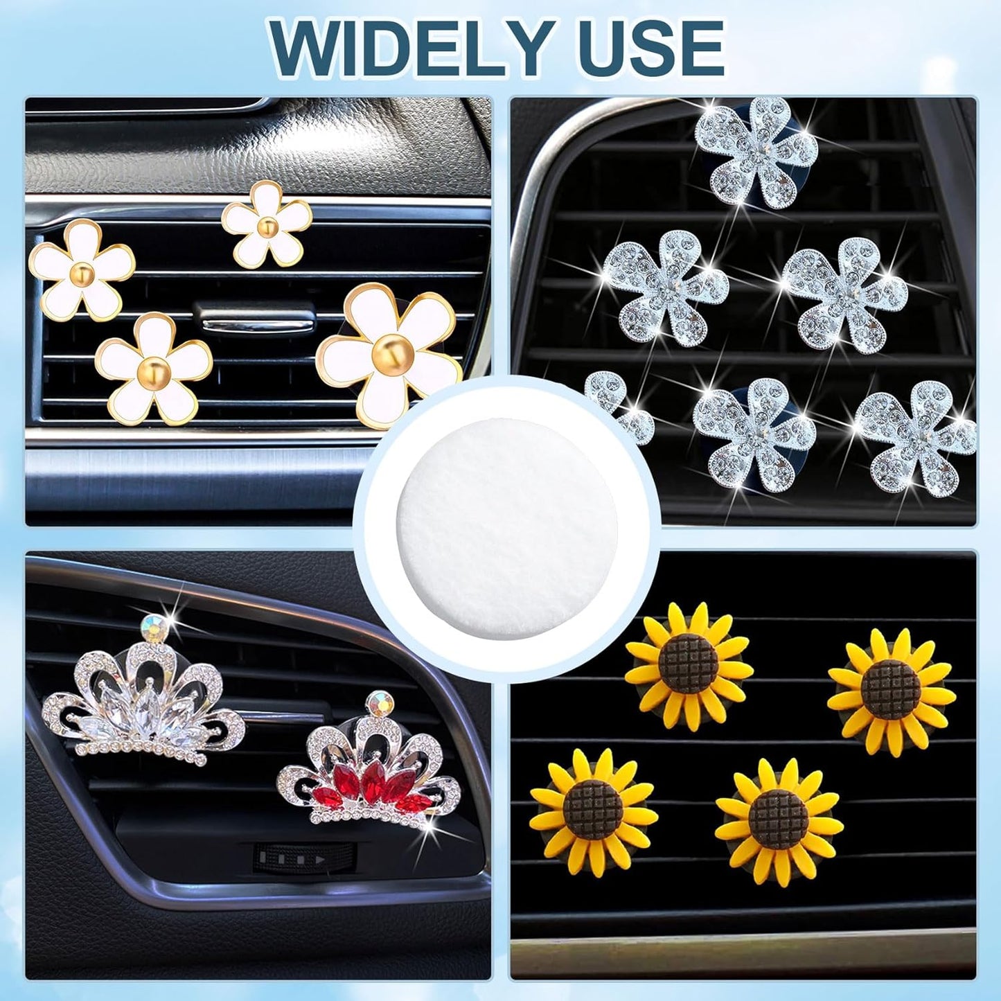 HINZIC 40Pcs Car Air Freshener Refill Felt Pads, 17.5MM/0.7inch Unscented White Air Freshener Replacement Pads Oil Perfumes Refill Tablets for Car Air Freshener Vent Clips Car Diffusers
