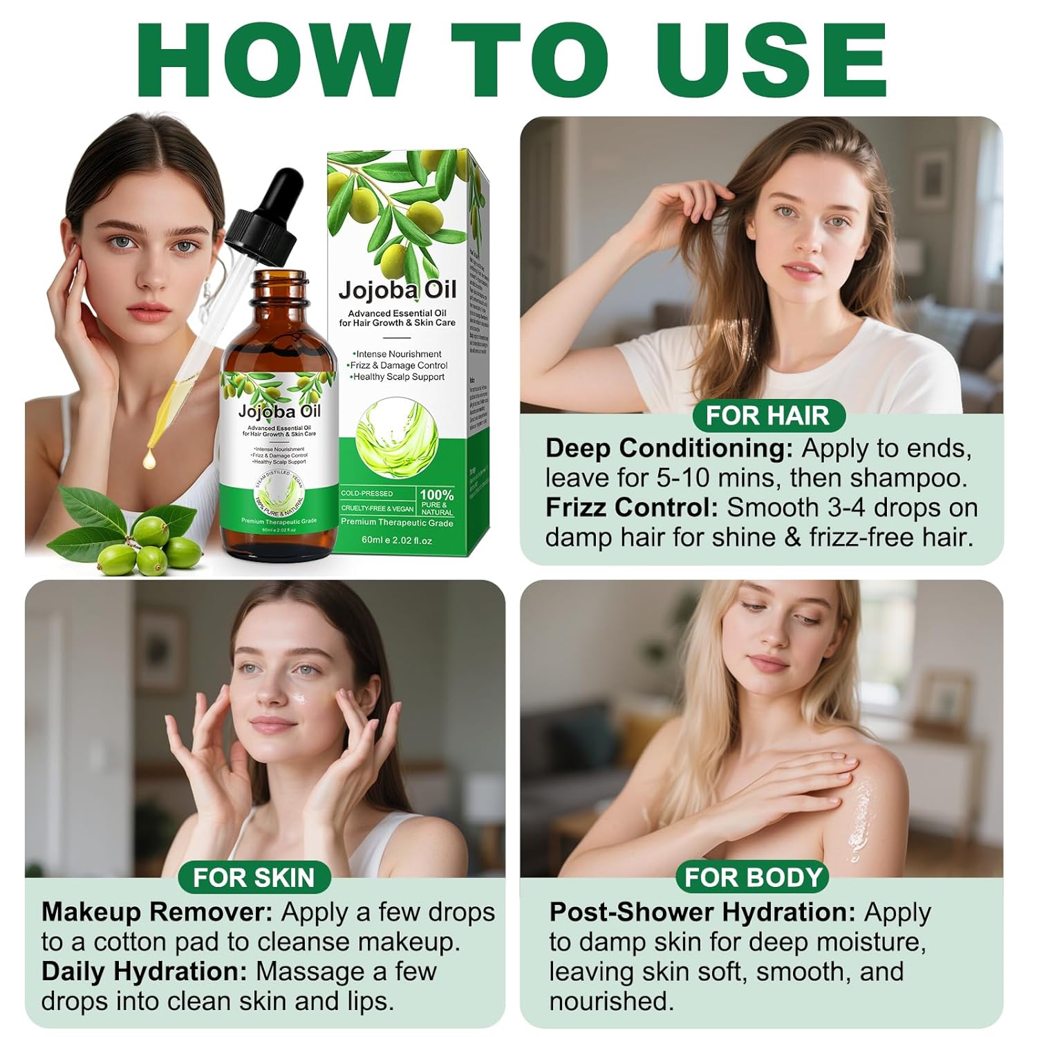 Non-Greasy Jojoba Oil – Lightweight Summer Face Oil, Perfect for Facial Tools, Helps Skin Look Smooth & Balanced – Fast Absorbing |Base Carrier Oil-2.0 Fl Oz