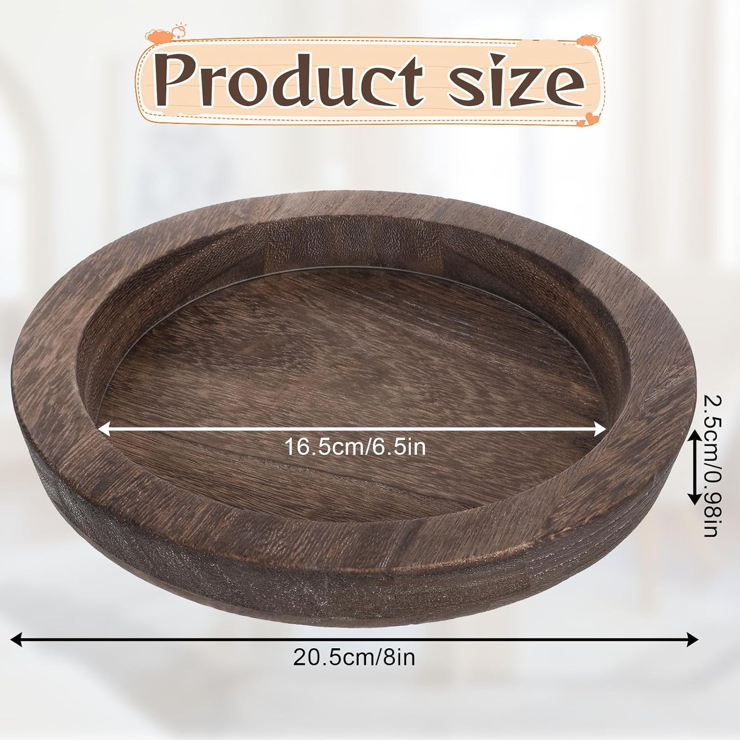 6.5 in Round Rustic Wood Tray for Decor Candle Holder Tray Wooden Serving Trayes for Coffee Table and Home Decor Small Serving Trays for Centerpiece Table Decorations Circle Dining Tables Trays
