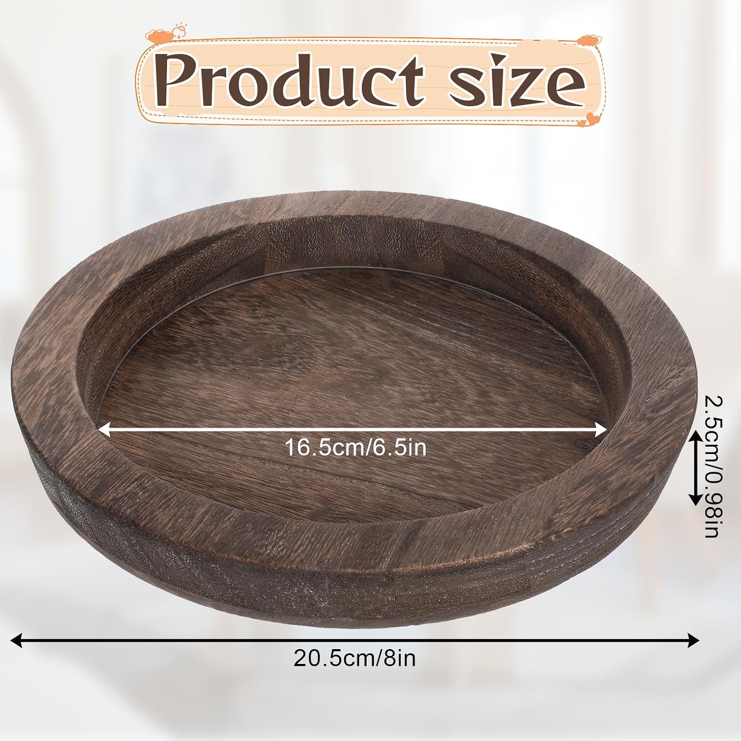 6.5 in Round Rustic Wood Tray for Decor Candle Holder Tray Wooden Serving Trayes for Coffee Table and Home Decor Small Serving Trays for Centerpiece Table Decorations Circle Dining Tables Trays