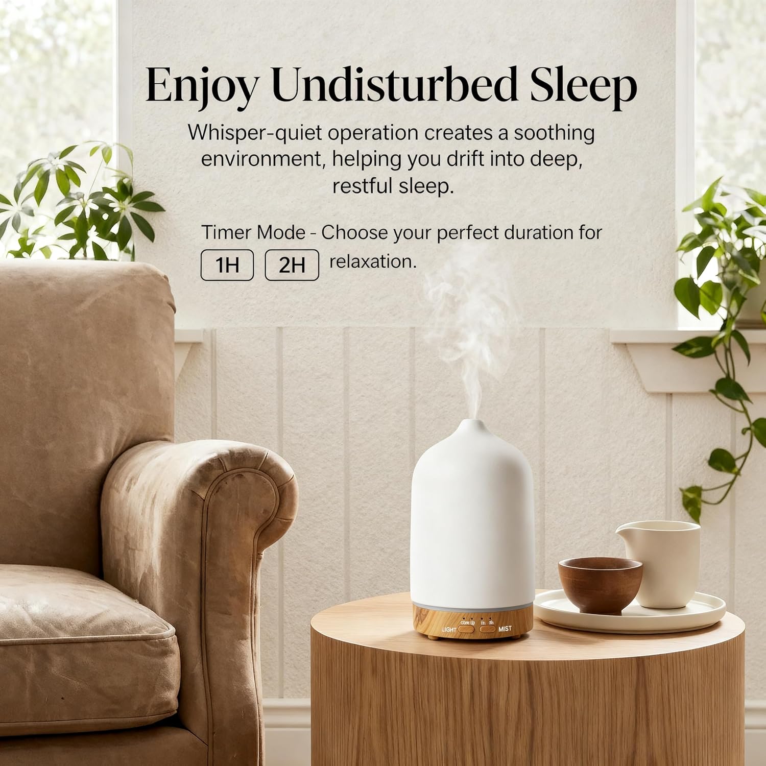 200ml Aromatherapy Diffuser with 7 Soothing Colors, Ultra-Quiet Operation, Auto Timer, and Humidifier for Restful Nights