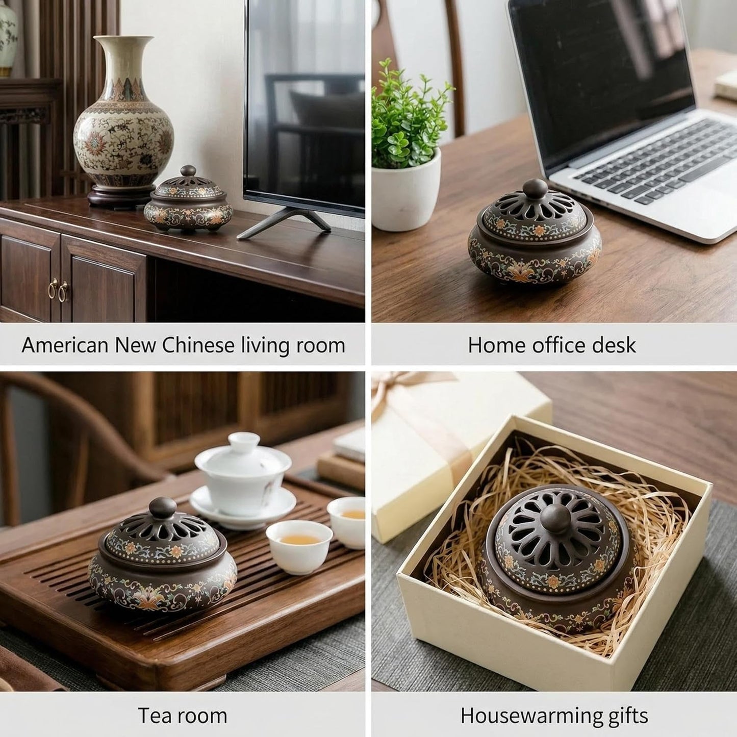 Ceramic Incense Burner, Coil Cone Enamel Incense Burner Holder, Tweezers & Brush Included - Perfect for Home, Office, Yoga, Meditation, SPA, or Tea Ceremony
