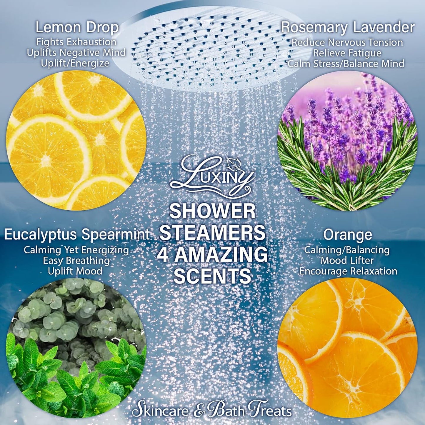 Shower Bombs Aromatherapy in Your Shower, American Made by Luxiny, Shower Steamer Tablets Melt to Release a Fragrant Vapor for Natural Stress Relief – Pack of 4 XL Steamers (Citrus Splash)