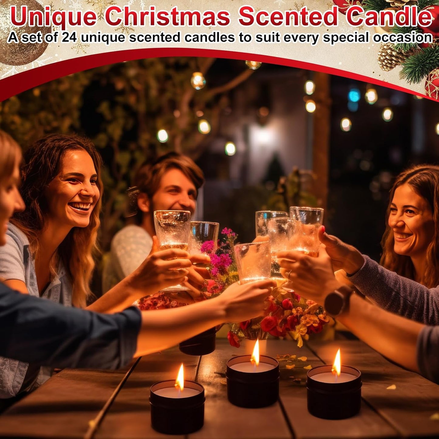 Nuanchu 24 Pack Christmas Scented Candles Gift Set Highland Cattle Candle for Her Him 2oz Natural Soy Wax Jar Long Lasting Aromatherapy Bulk Favors Set for Christmas Party Home Decor