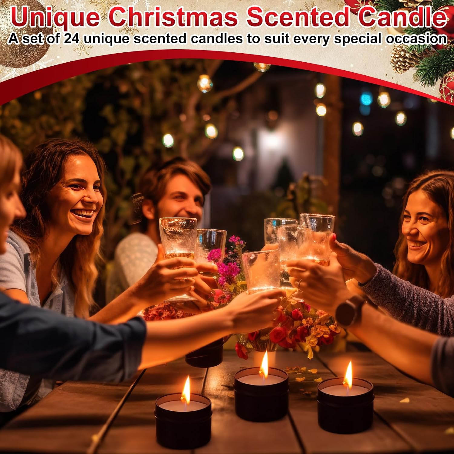 Nuanchu 24 Pack Christmas Scented Candles Gift Set Highland Cattle Candle for Her Him 2oz Natural Soy Wax Jar Long Lasting Aromatherapy Bulk Favors Set for Christmas Party Home Decor