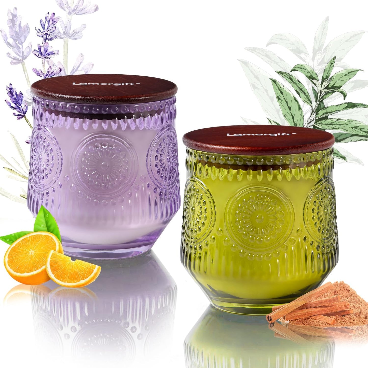 2 Pcs Soy Wax Scented Jar Candles Set, Sandalwood Sage & Citrus Lavender- Scented Candles for Home, 7.5oz Each, Up to 52 Hours Burn Time, Decorative Aromatherapy Candle for Relaxation & Luxury Gifting