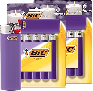 BIC Classic Lighters, Pocket Style, Lighter for Candles, Purple Lighters (Packaging May Vary), 12 Count Pack