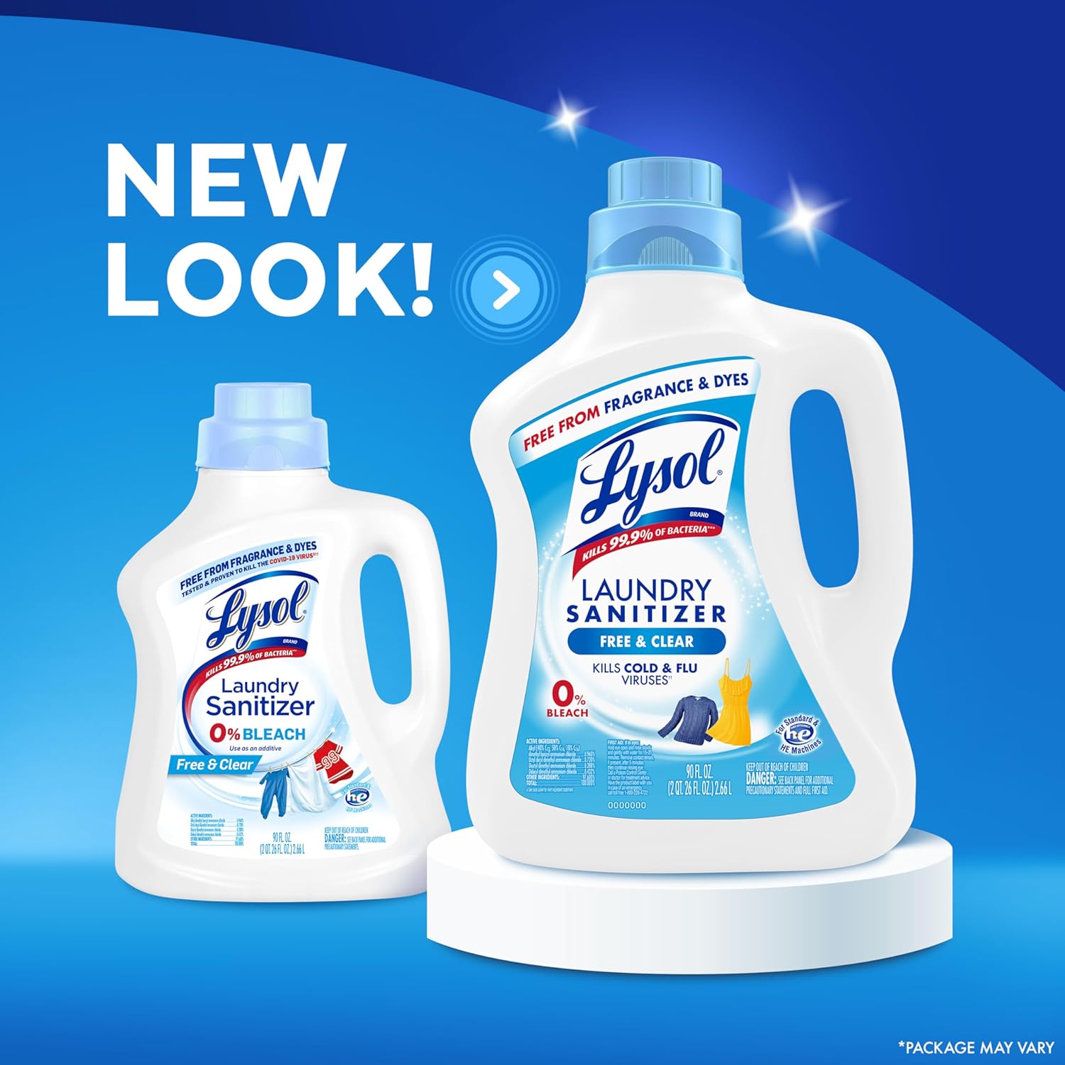 Lysol Laundry Sanitizer Additive, Free & Clear, Free from Fragrance and Dyes, 0% Bleach Laundry Sanitizer, Bacteria-causing Laundry Odor Eliminator, Unscented, 90 Fl Oz (Pack of 1) - Package May Vary