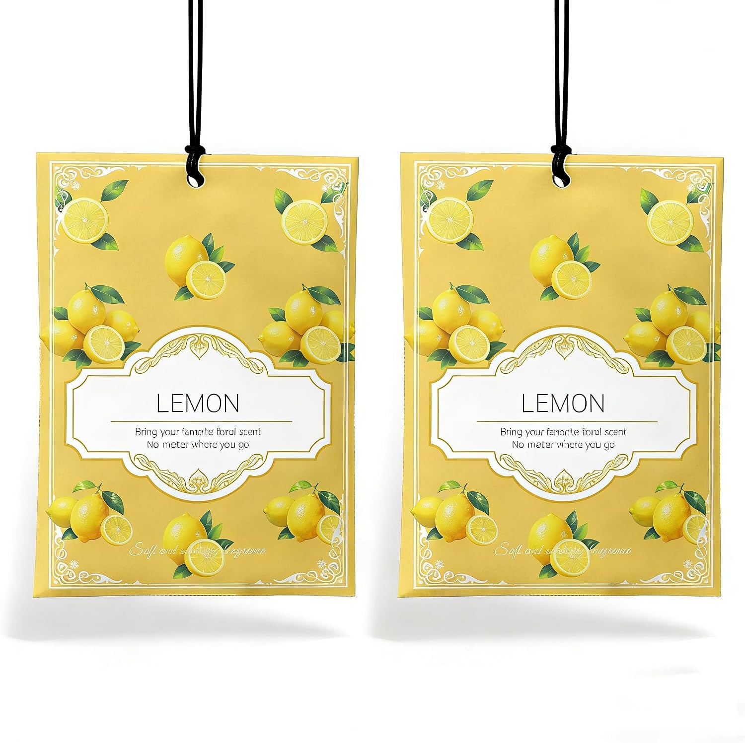 Lemon Sachets for Drawers and Closets - 2 Pack Long Lasting，Air Freshener Sachets Odor Eliminator Bags, Natural Fresh Scent for Wardrobe, Car & Home