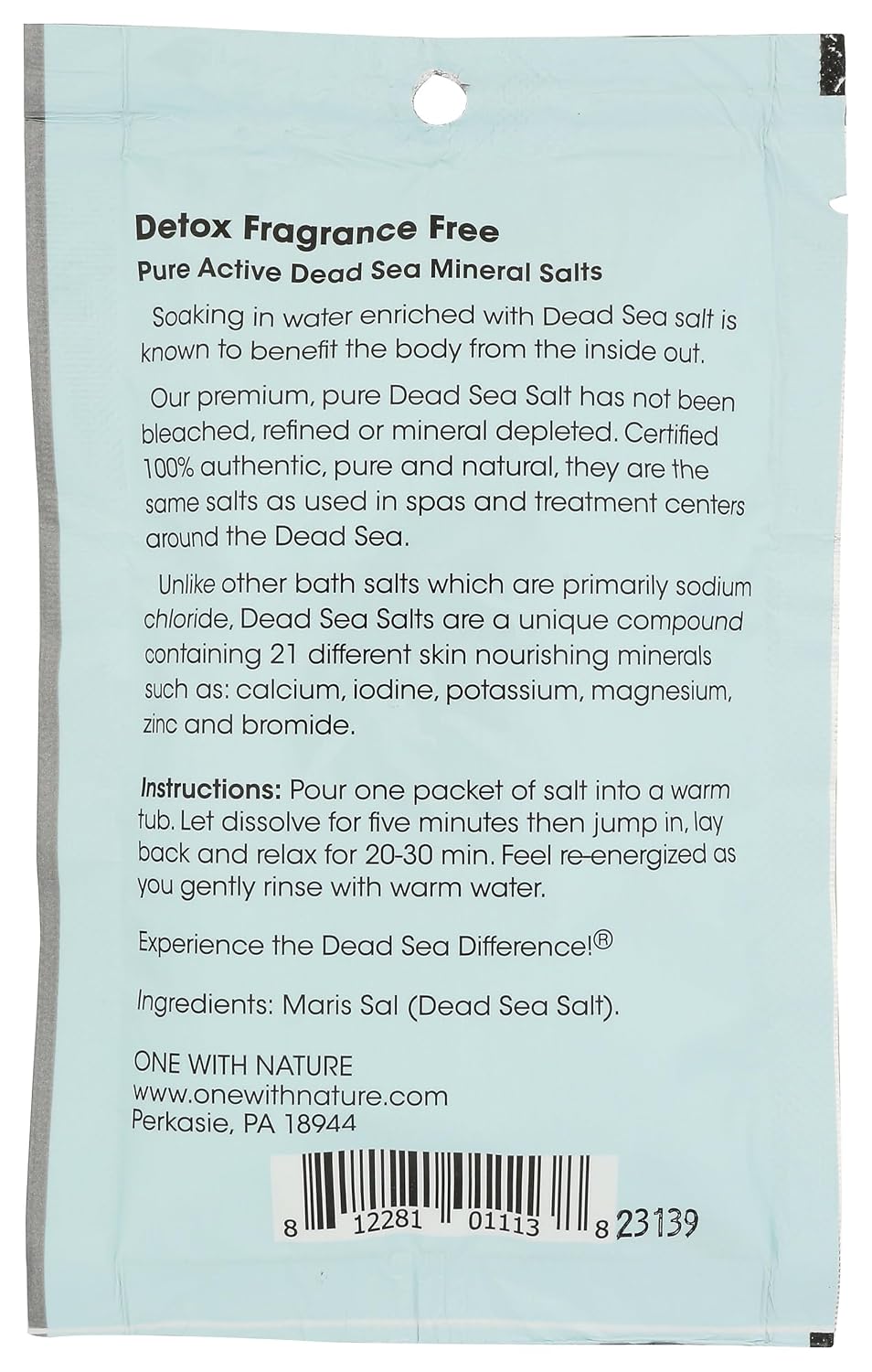 One With Nature, Bath Salt Dead Sea Detox Fragrance Free Packet, 2.5 Ounce