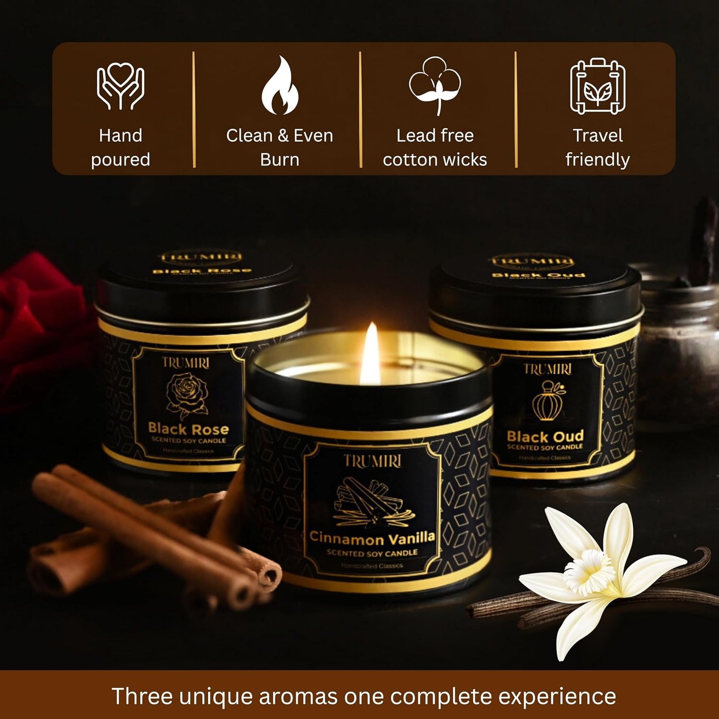 Candle Gift Set of 3 Sage Pine|Jasmine|Black Rose Strong Scented Soy Candels Natural Non Toxic Velas Aromáticas Favors for Women Coworkers Friends Guests Also for Fall Diwali Christmas Holidays