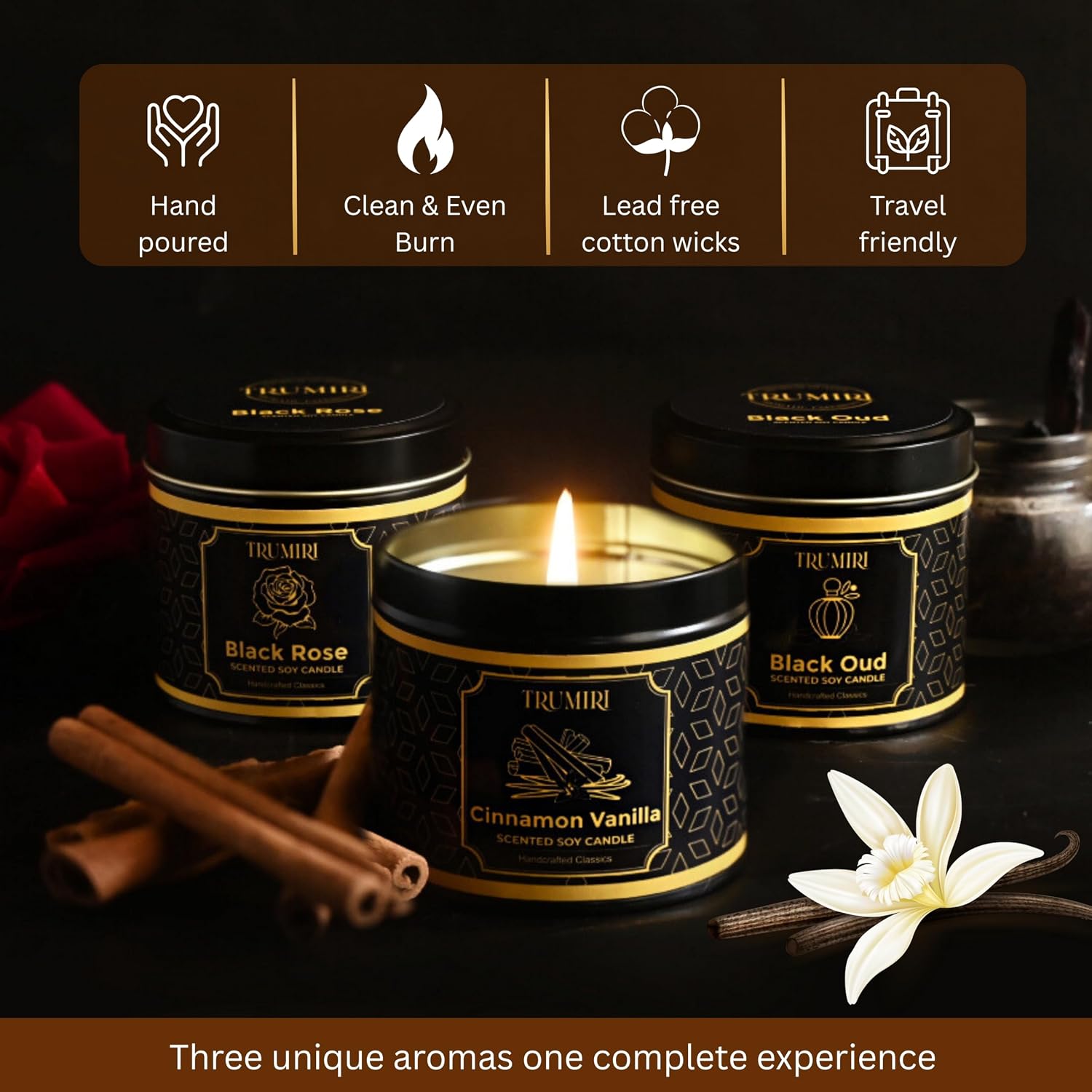 Candle Gift Set of 3 Sage Pine|Jasmine|Black Rose Strong Scented Soy Candels Natural Non Toxic Velas Aromáticas Favors for Women Coworkers Friends Guests Also for Fall Diwali Christmas Holidays