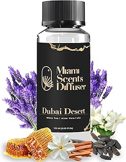 Dubai Desire Essential Oil Refill Luxury Hotel Inspired - Long Lasting Aroma for Home & Office Diffuser - 120 ml Fresh Blend of White Tea, Lily and Aloe Vera, Scent for Office Wellness Aromatherapy.