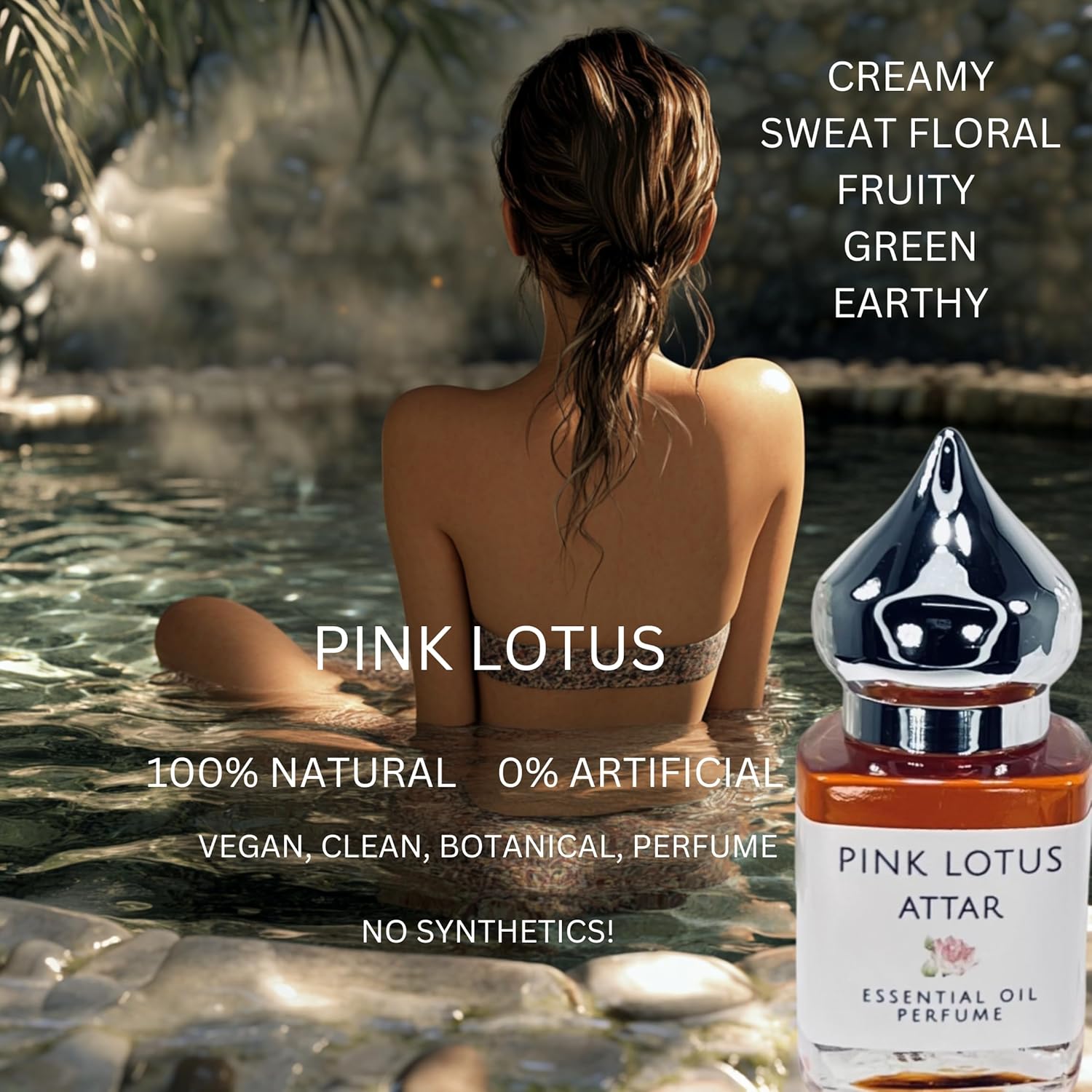 The Parfumerie Pink Lotus Attar ~8 ml~ Absolute ALL NATURAL CLEAN Essential Oil Perfum~Vegan~Alcohol Free~ Phthalate free~ Gluten Free~ Paraffin Free