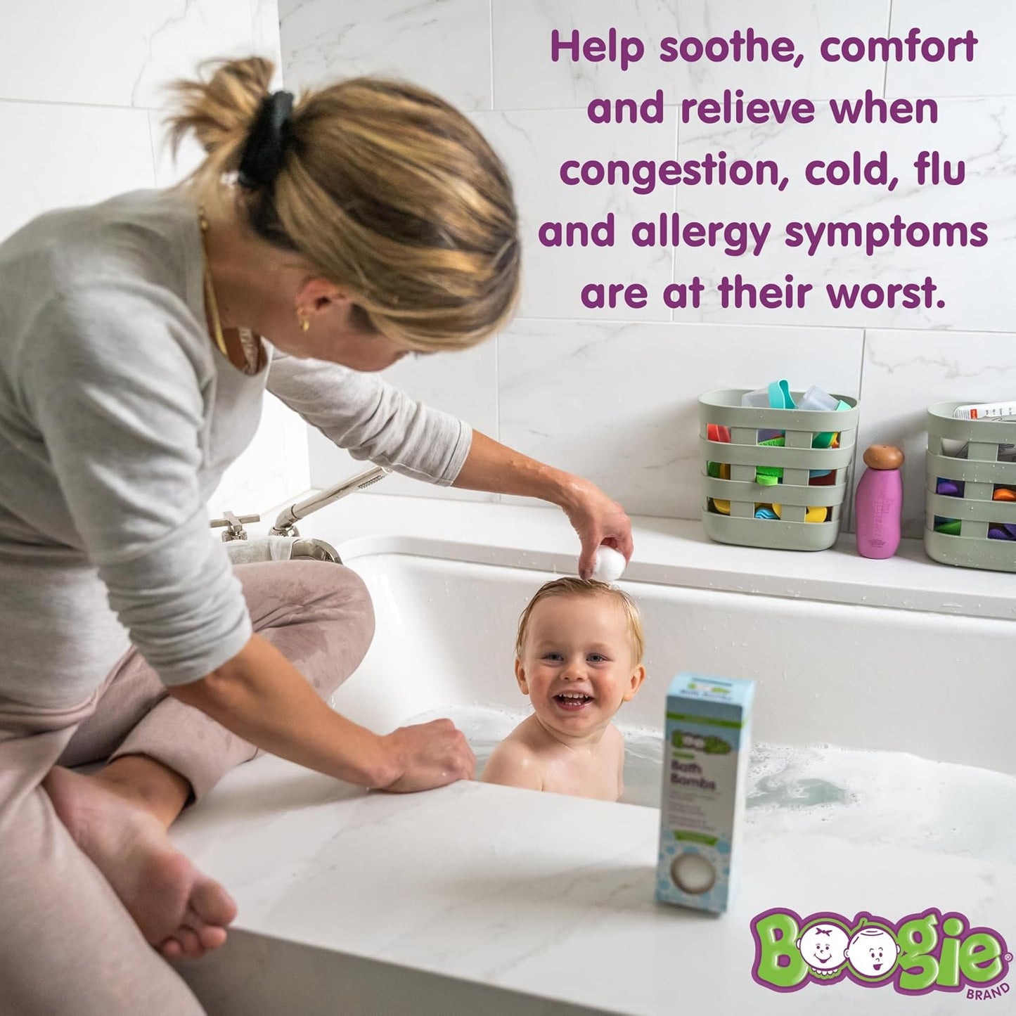 Boogie Kids Bath Bombs, Calming, Naturally Derived, Made with Aloe and Calming Vapors, Eucalyptus, 3 Bath Bombs, 2.8 oz, Pack of 1