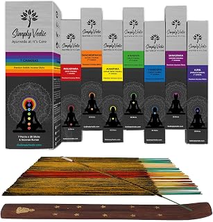 Simply Vedic 7 Chakra Incense Sticks, Aromatic Bliss for Balance & Healing| Handcrafted 140 Sticks with Pure Natural Scents to Align Energy Centers, Aromatherapy, Meditation, Yoga, Promote Relaxation