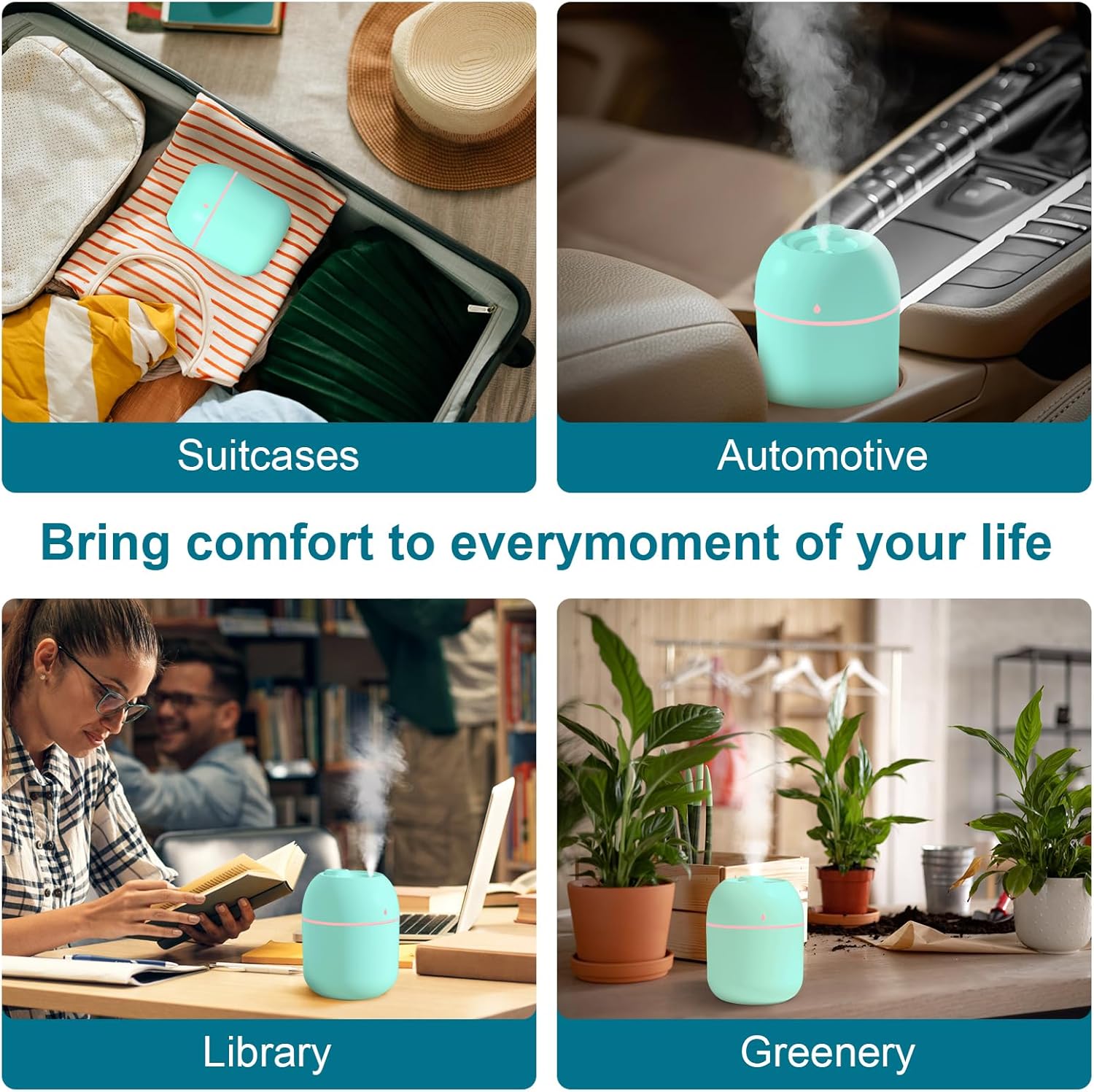 Portable Small Humidifier, USB Personal Desktop Humidifier for Car, Office Room, Bedroom, Auto Shut-Off, 2 Mist Modes, Super Quiet, 220ml, Green