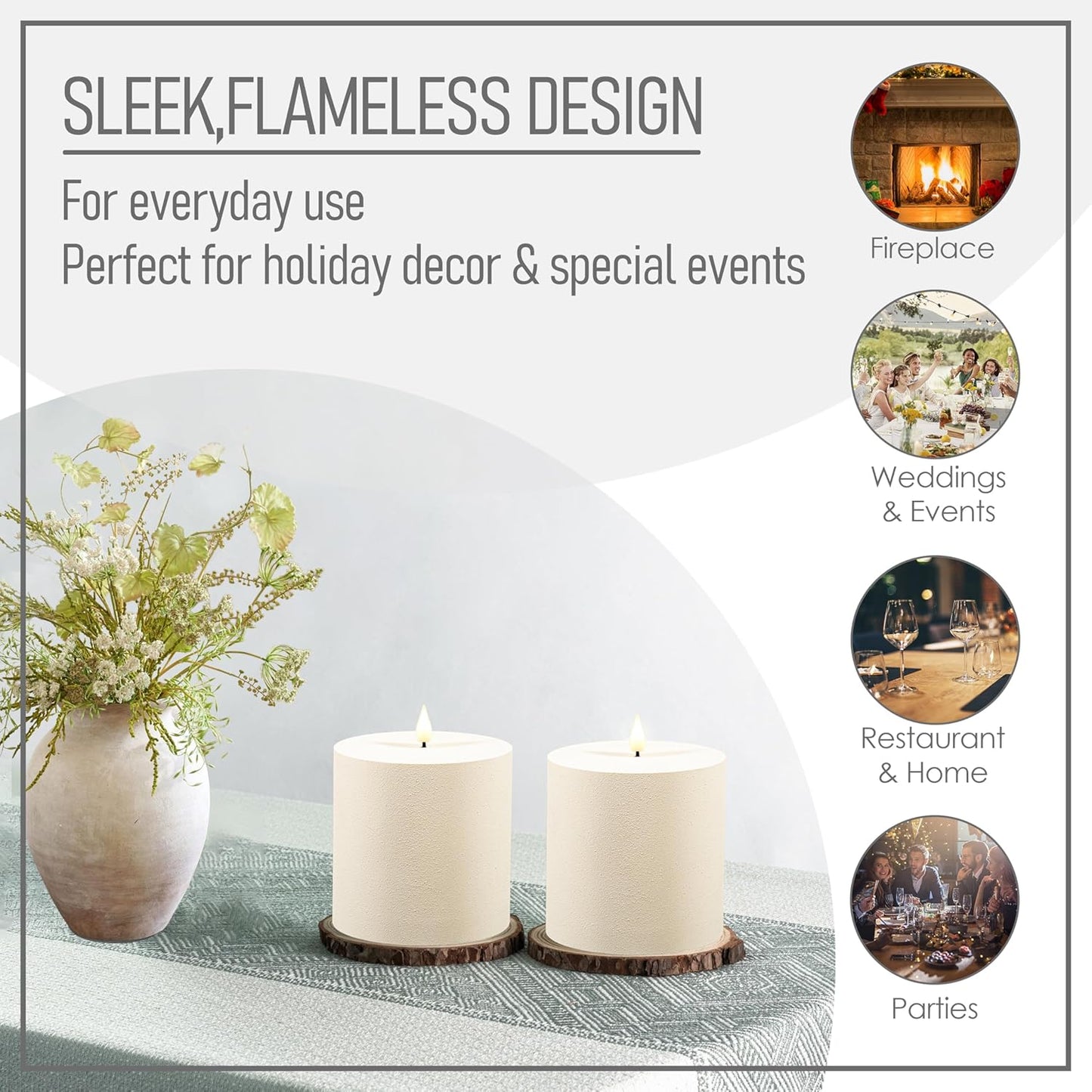 smtyle 4" x 4" Ivory LED Flameless Battery Plastic Operated Flickering Pillar Candles with Remote Set of 2 for Bathroom, Coffee Table or Dining Table Decor
