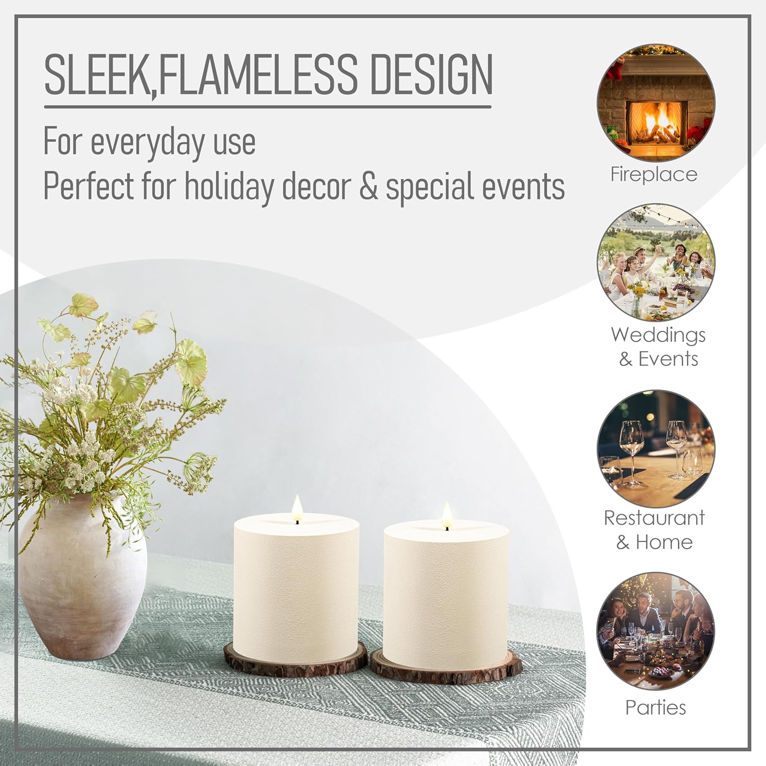smtyle 4" x 4" Ivory LED Flameless Battery Plastic Operated Flickering Pillar Candles with Remote Set of 2 for Bathroom, Coffee Table or Dining Table Decor