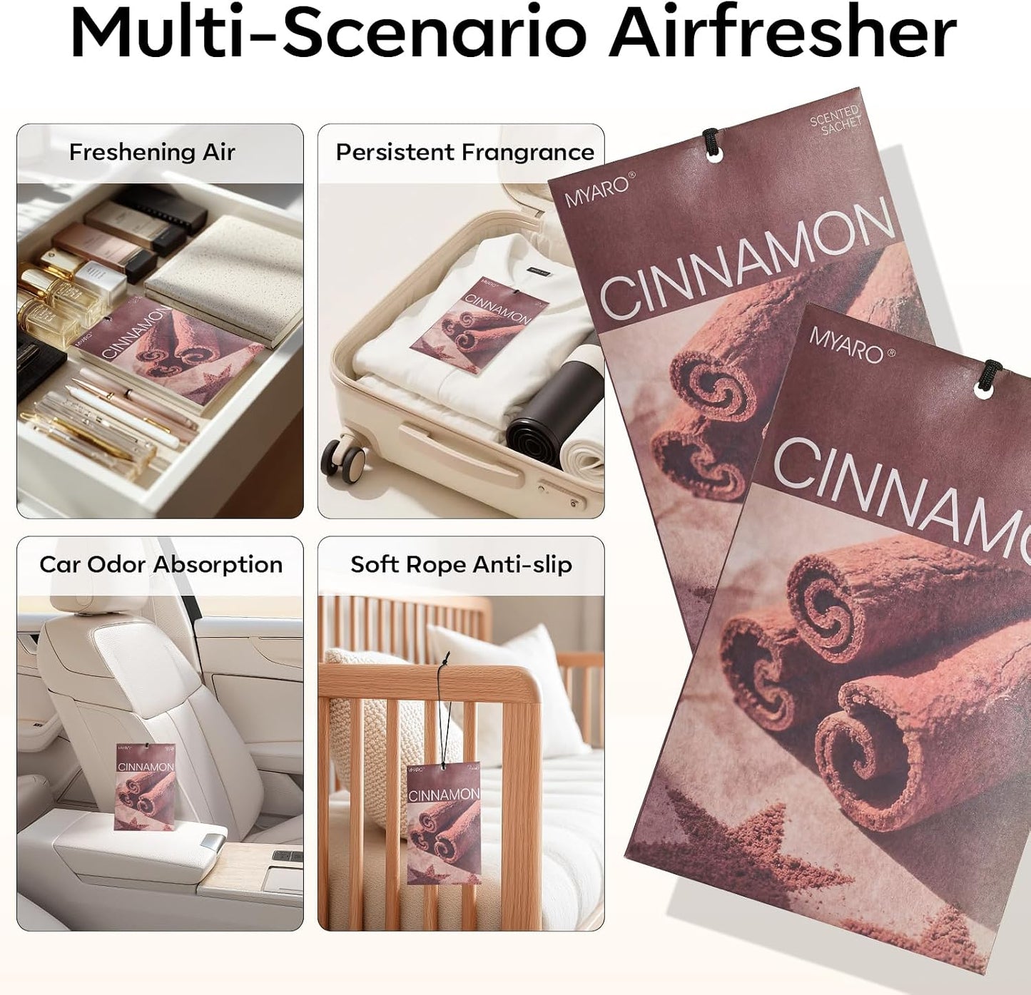 MYARO 20 Packs Cinnamon Scented Sachets, Warm Spicy Air Freshener Bags for Closet, Drawer, Kitchen & Car Odor Eliminator, Home Fragrance Potpourri Sachets