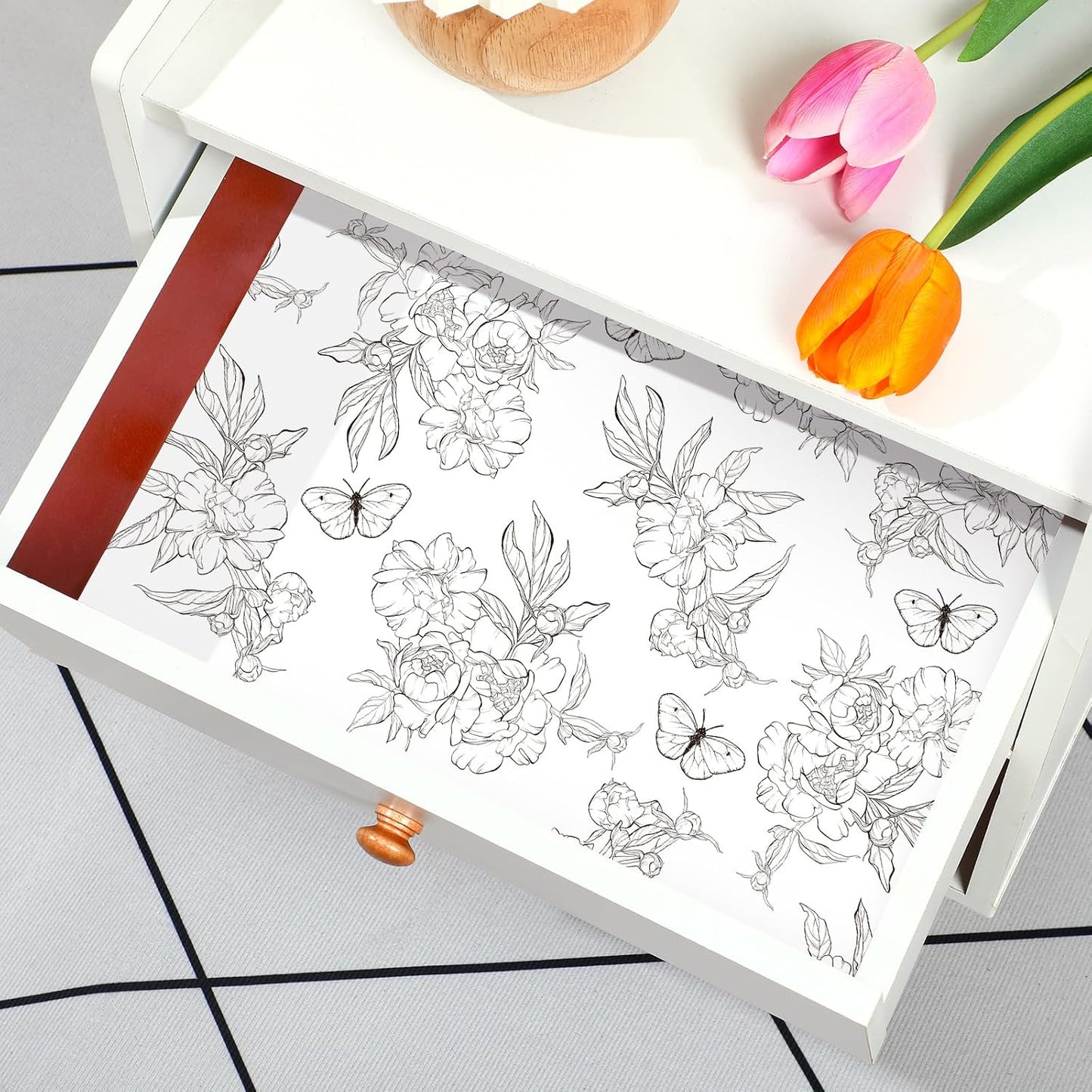 Geosar 10 Sheets Drawer Liners for Dresser Scented Drawer Liners Drawer Paper Liner Non Adhesive Scented Liners for Drawers Fragrant Drawer Liners for Home Shelf Closet (Butterfly,Linen Scent)