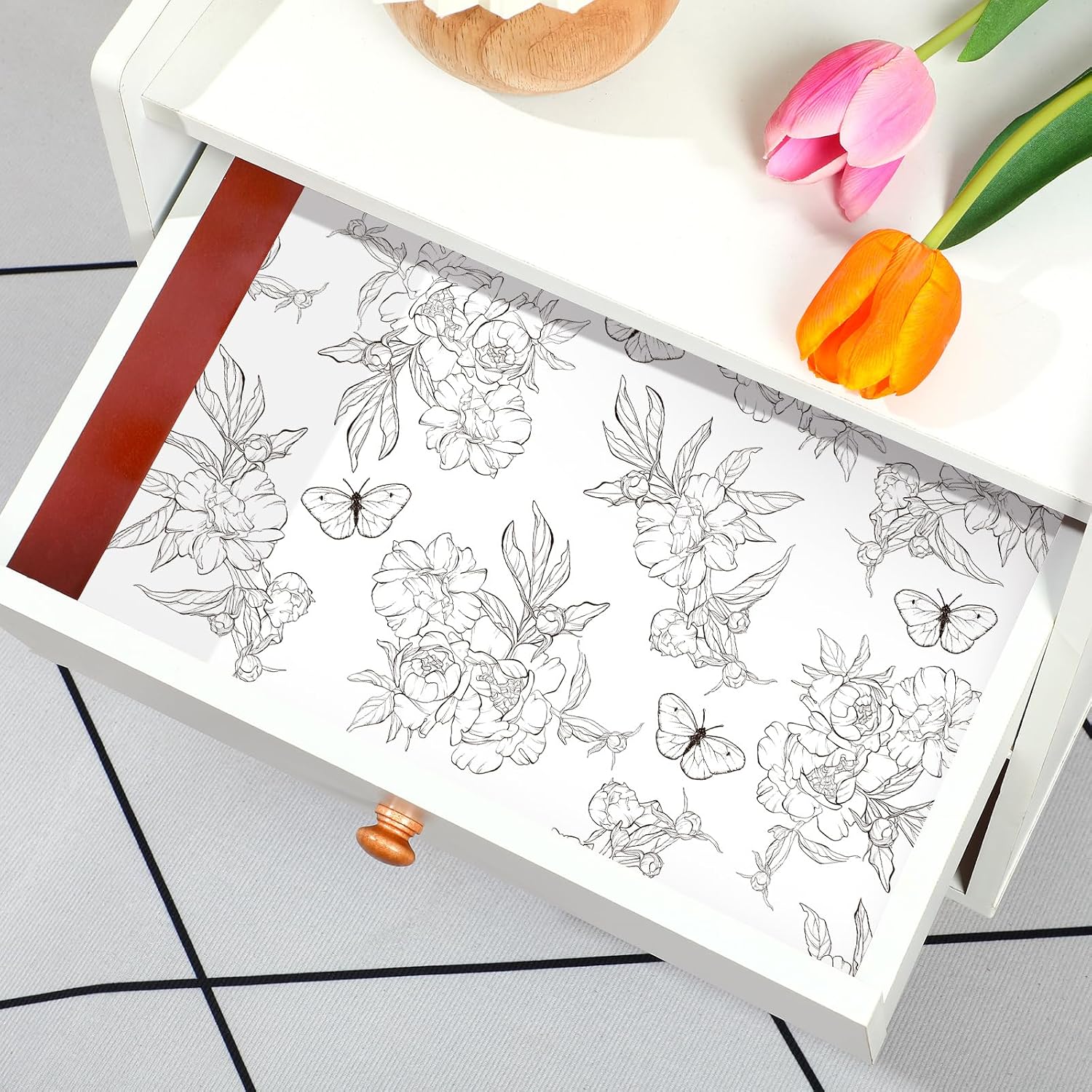 Geosar 10 Sheets Drawer Liners for Dresser Scented Drawer Liners Drawer Paper Liner Non Adhesive Scented Liners for Drawers Fragrant Drawer Liners for Home Shelf Closet (Butterfly,Linen Scent)