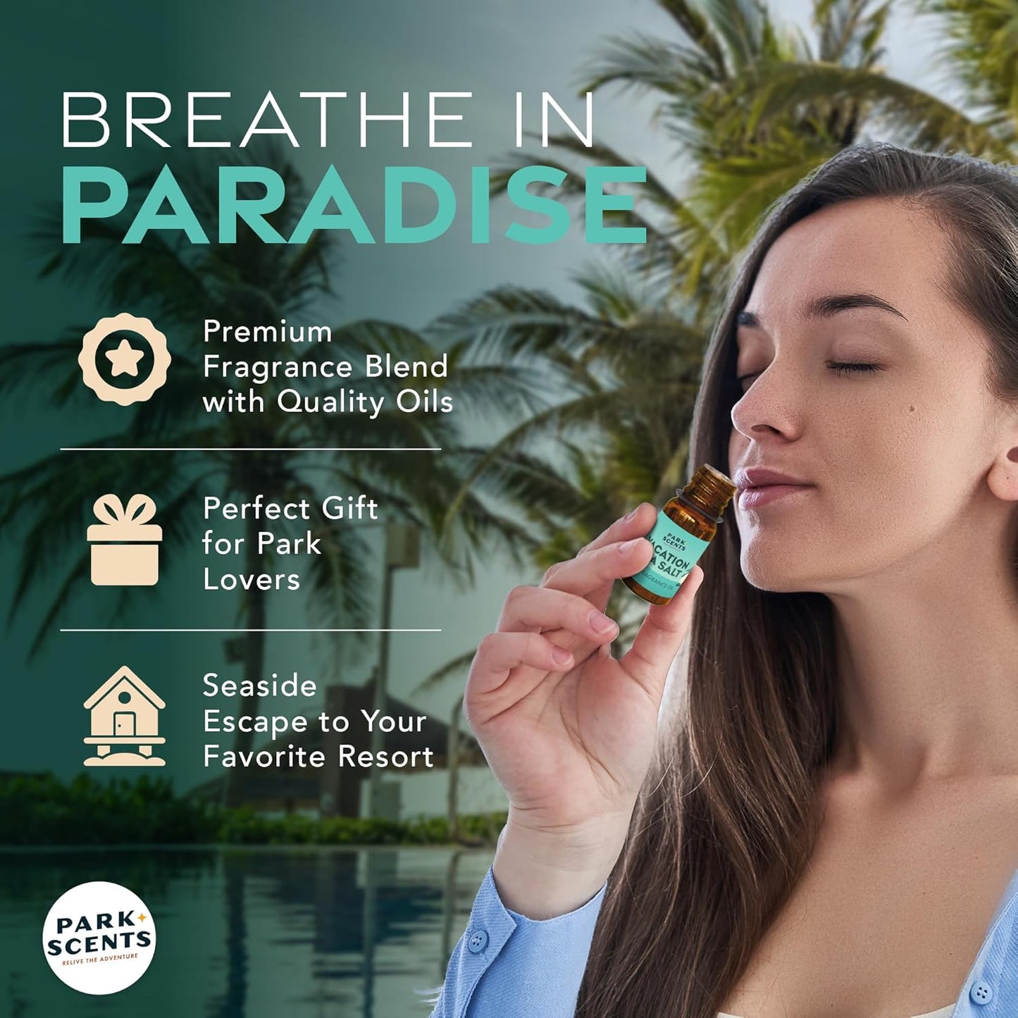 Park Scents Vacation Sea Salt – Peppermint Eucalyptus Musk Theme Park Luxury Hotel Fragrance Oil – Scented Essential Oils for Diffusers for Home, Aromatherapy, Gifts for Women, Sister, Hostess (10ml)