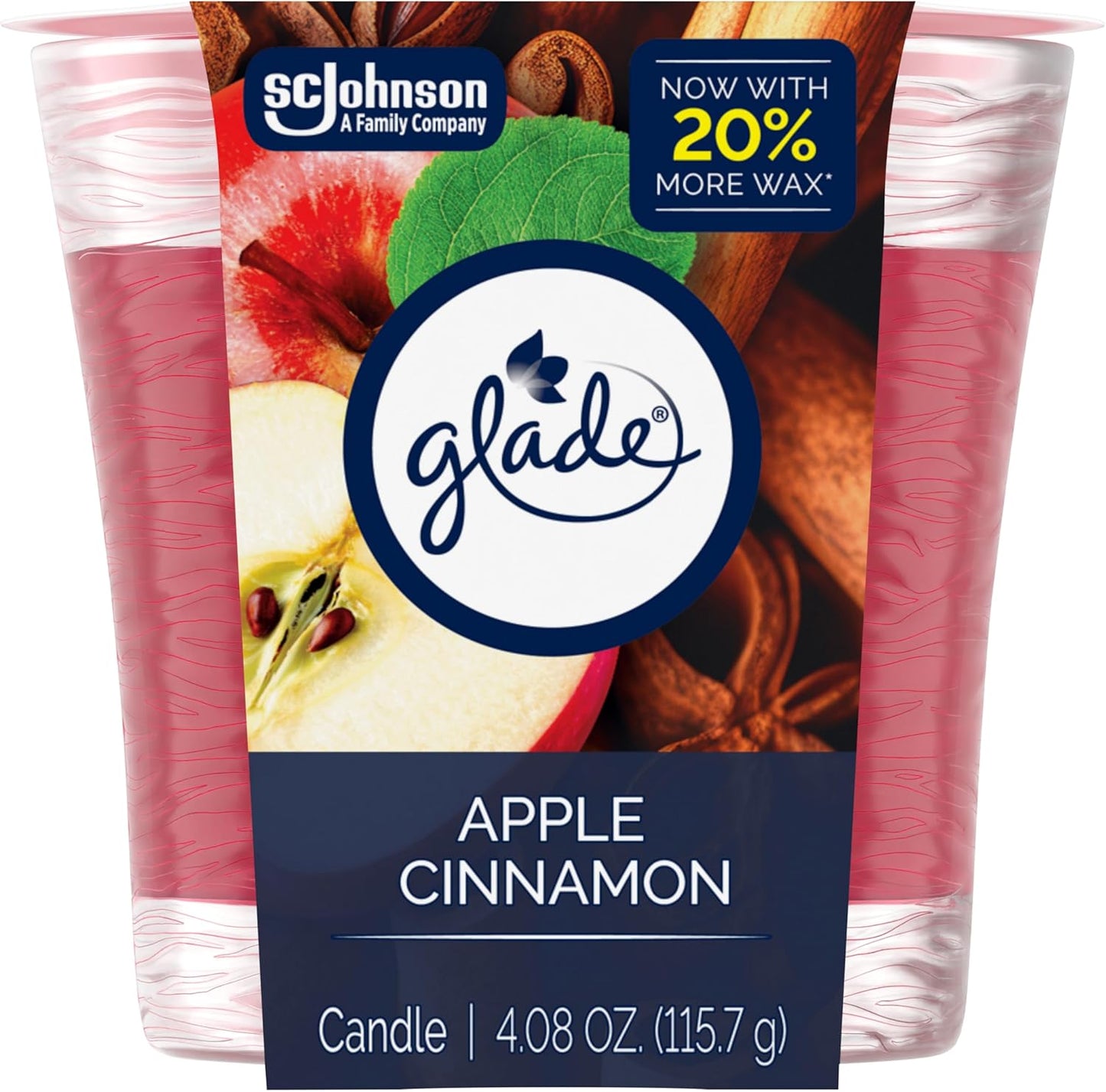 Glade 1-Wick Scented Candle Jar, Apple Cinnamon, Air Freshener Infused with Essential Oils, 4.08 Oz