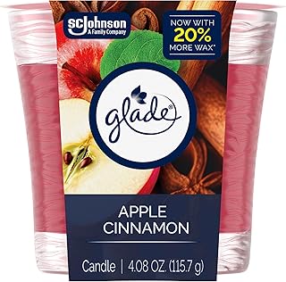 Glade 1-Wick Scented Candle Jar, Apple Cinnamon, Air Freshener Infused with Essential Oils, 4.08 Oz