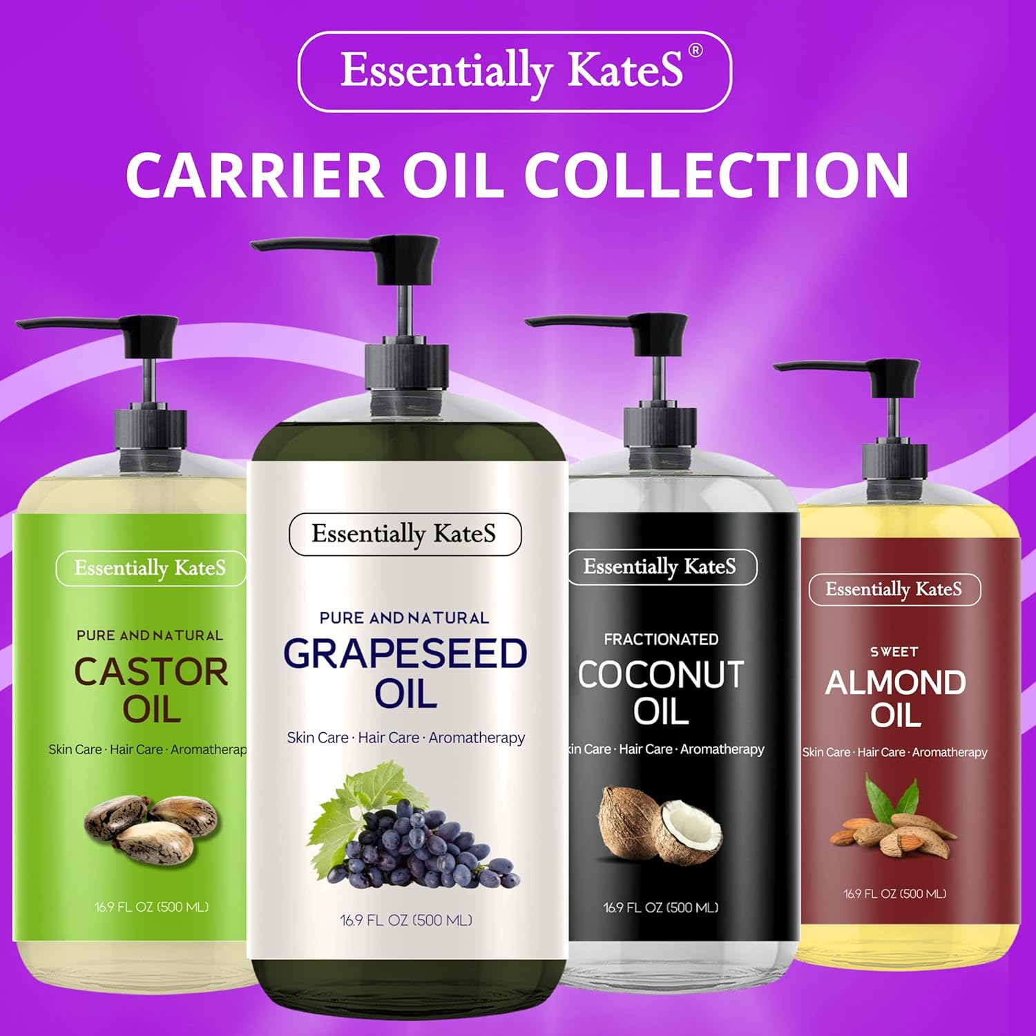 Essentially KateS Grapeseed Oil 33.8 Fl Oz - Pack of 2 x 16.9 Fl Oz - 100% Pure and Natural and Cold Pressed