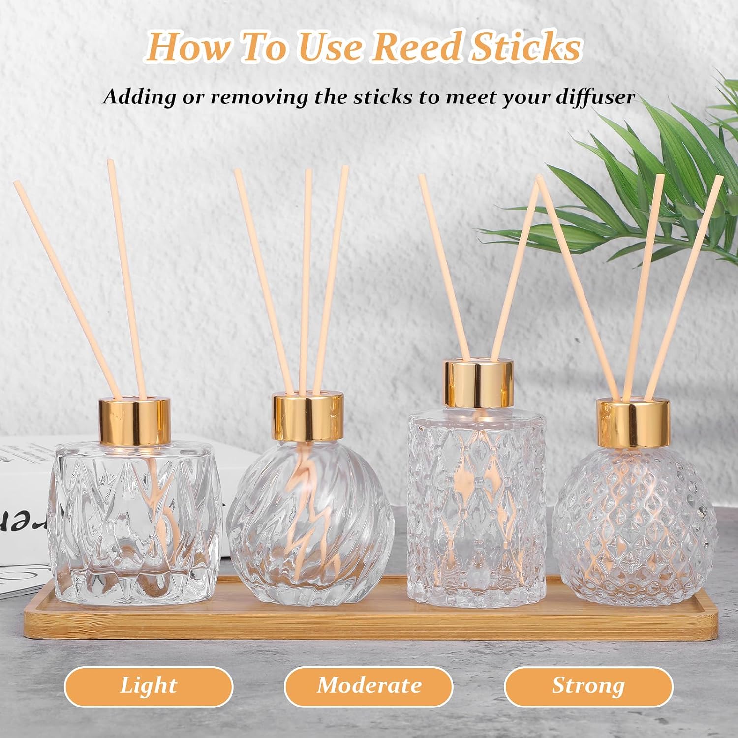 4 Piece Reed Diffuser Set, 3.5-4.2oz Empty Bottles and 20 Reed Sticks, Unique Design for Home and Office