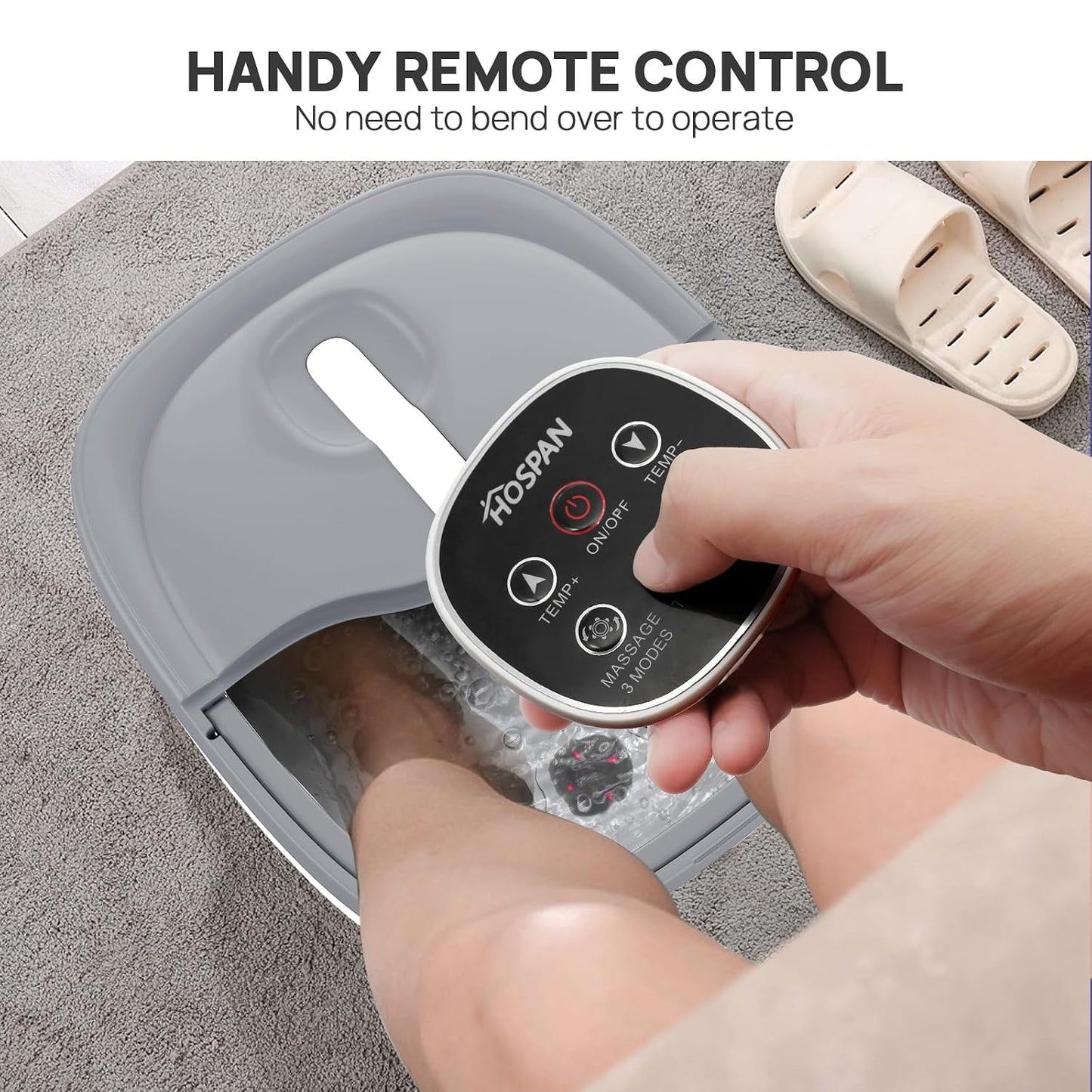 HOSPAN Collapsible Foot Spa Electric Rotary Massage, Foot Bath with Heat, Bubble, Remote, and 24 Motorized Shiatsu Massage Balls. Pedicure Foot Spa for Feet Stress Relief