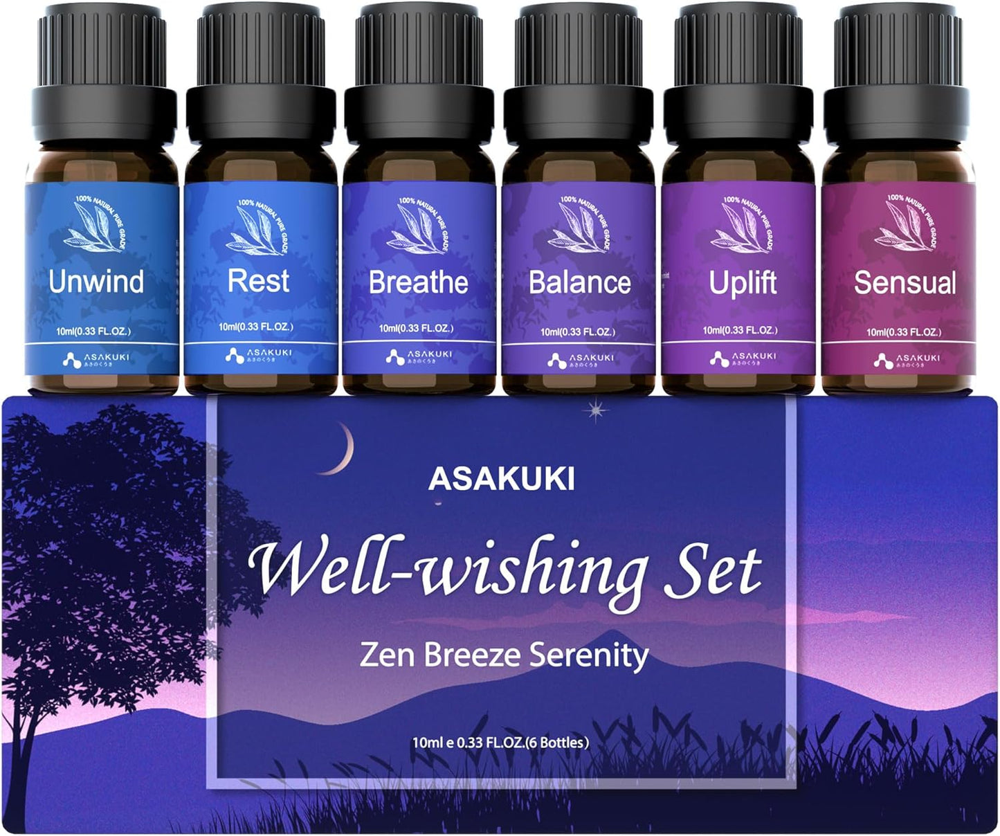 ASAKUKI Essential Oils for Diffuser –6 Mood Essential Oil Blends (Breathe, Uplift, Sensual, Balance, Unwind, Rest) for Morning to Night Rituals, Home & Daily Use- Gifts for Mom