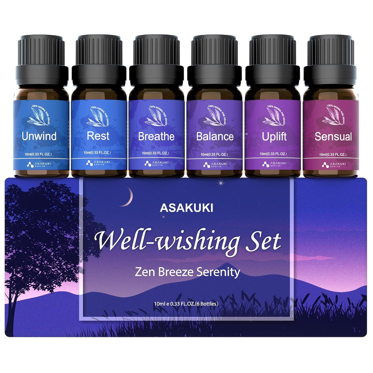 ASAKUKI Essential Oils for Diffuser –6 Mood Essential Oil Blends (Breathe
